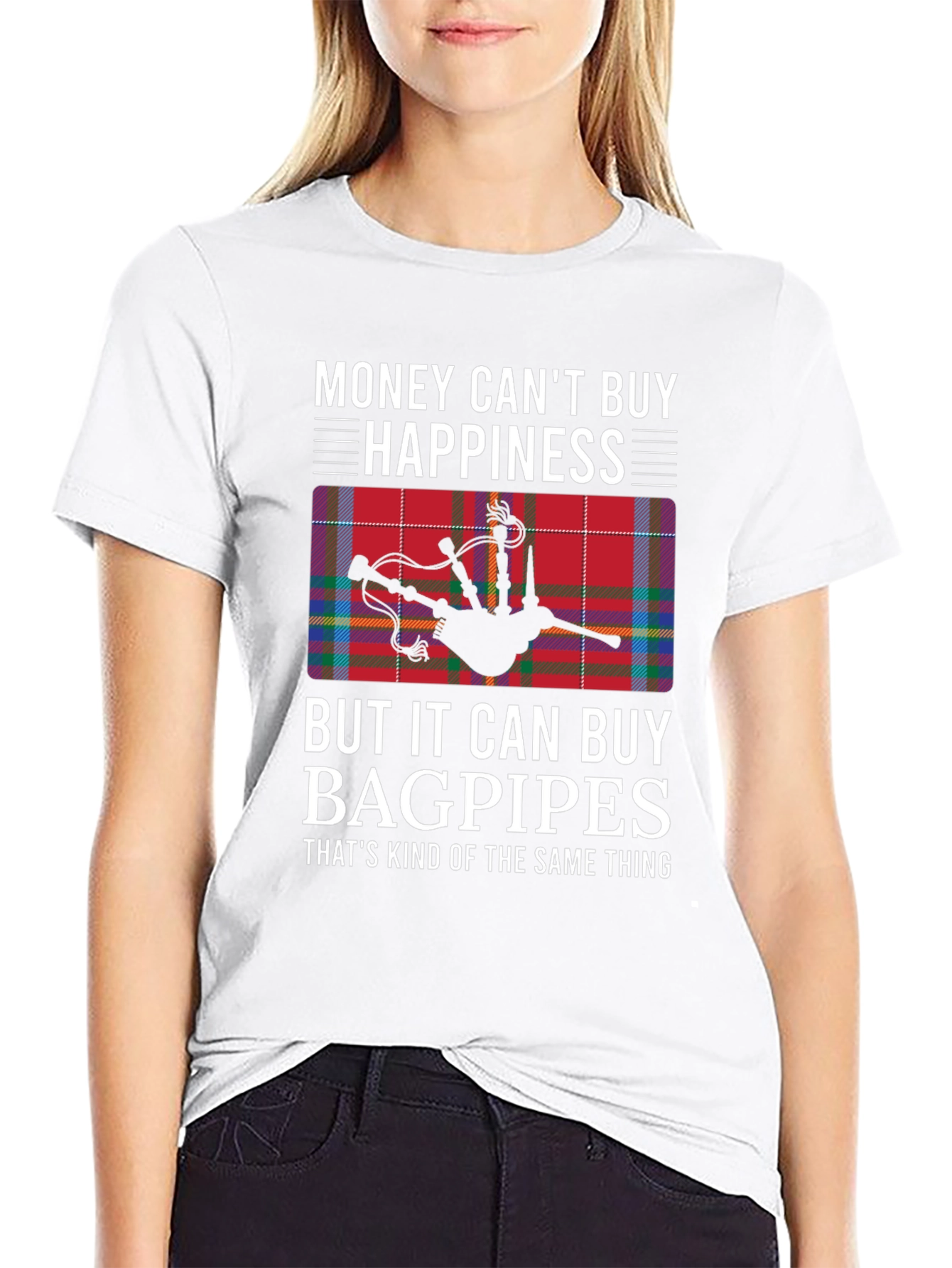 Funny Bagpipes T-Shirt: Money Cant Buy Happiness