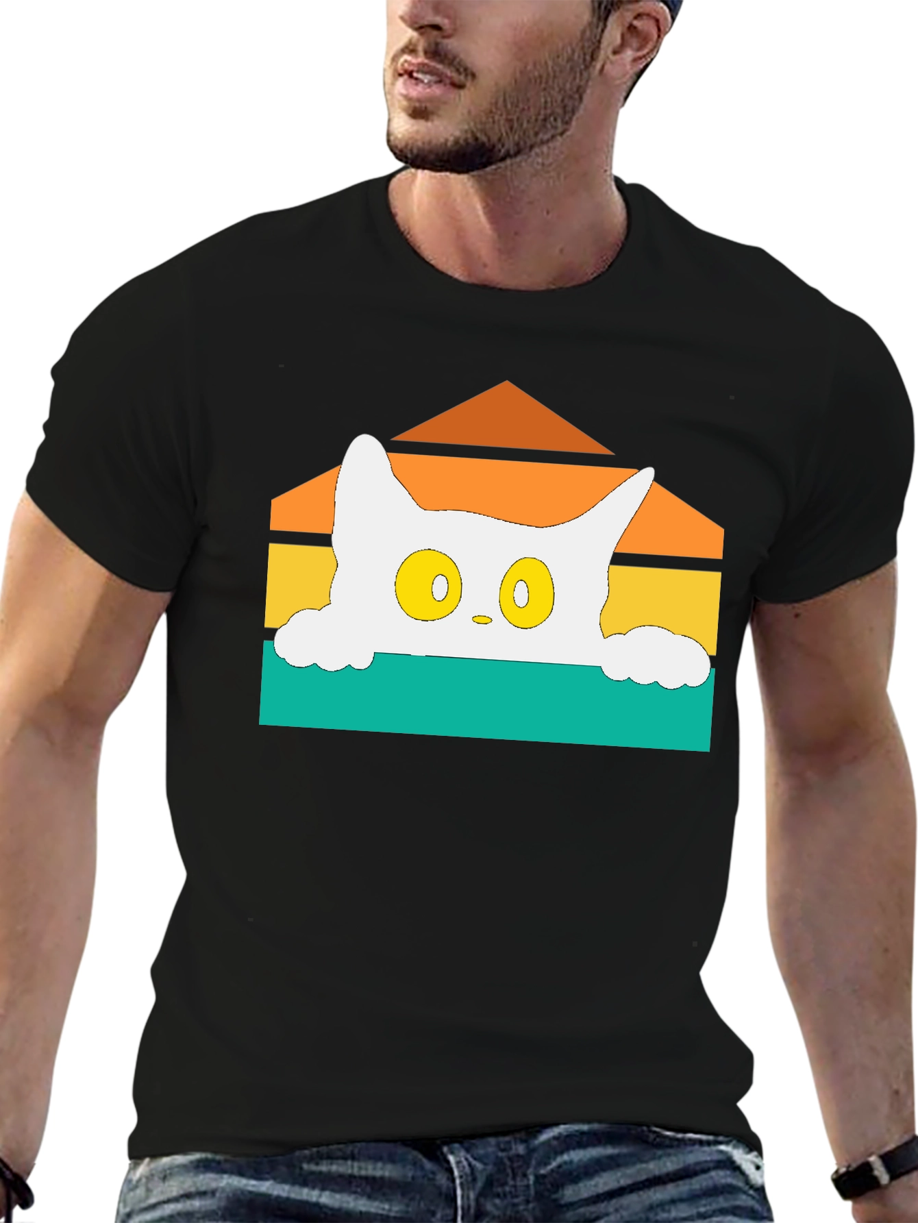 Retro Cat Peek T-Shirt - Black