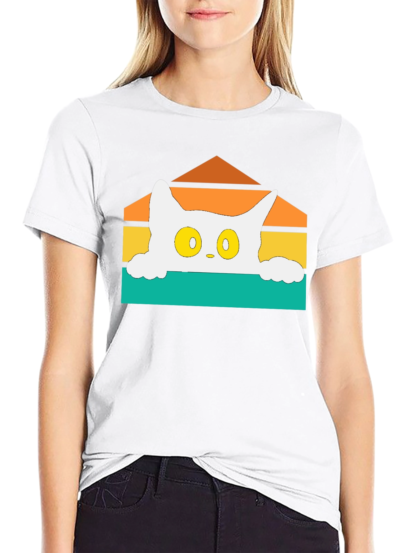 Retro Cat Peek T-Shirt - Black