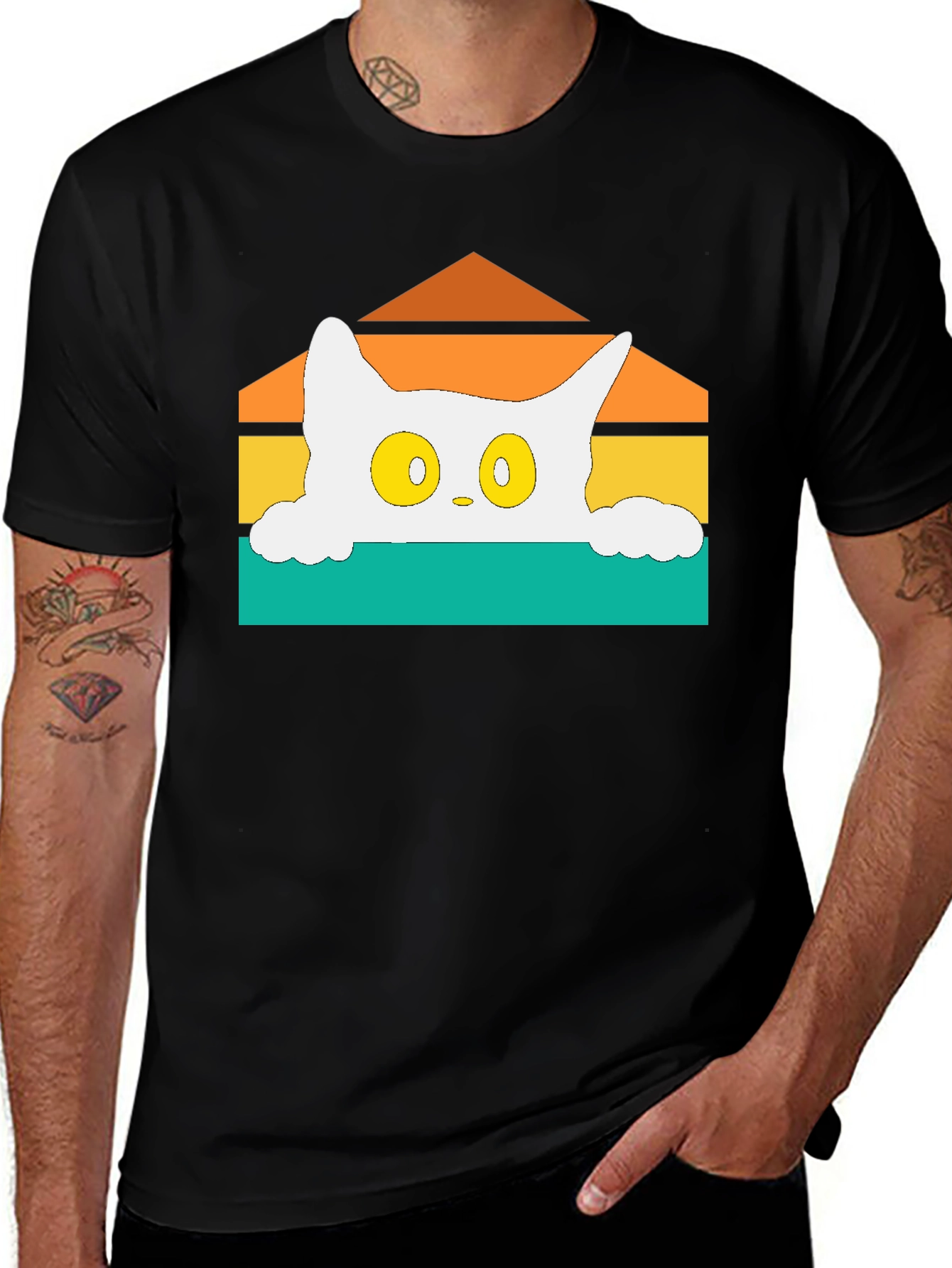 Retro Cat Peek T-Shirt - Black