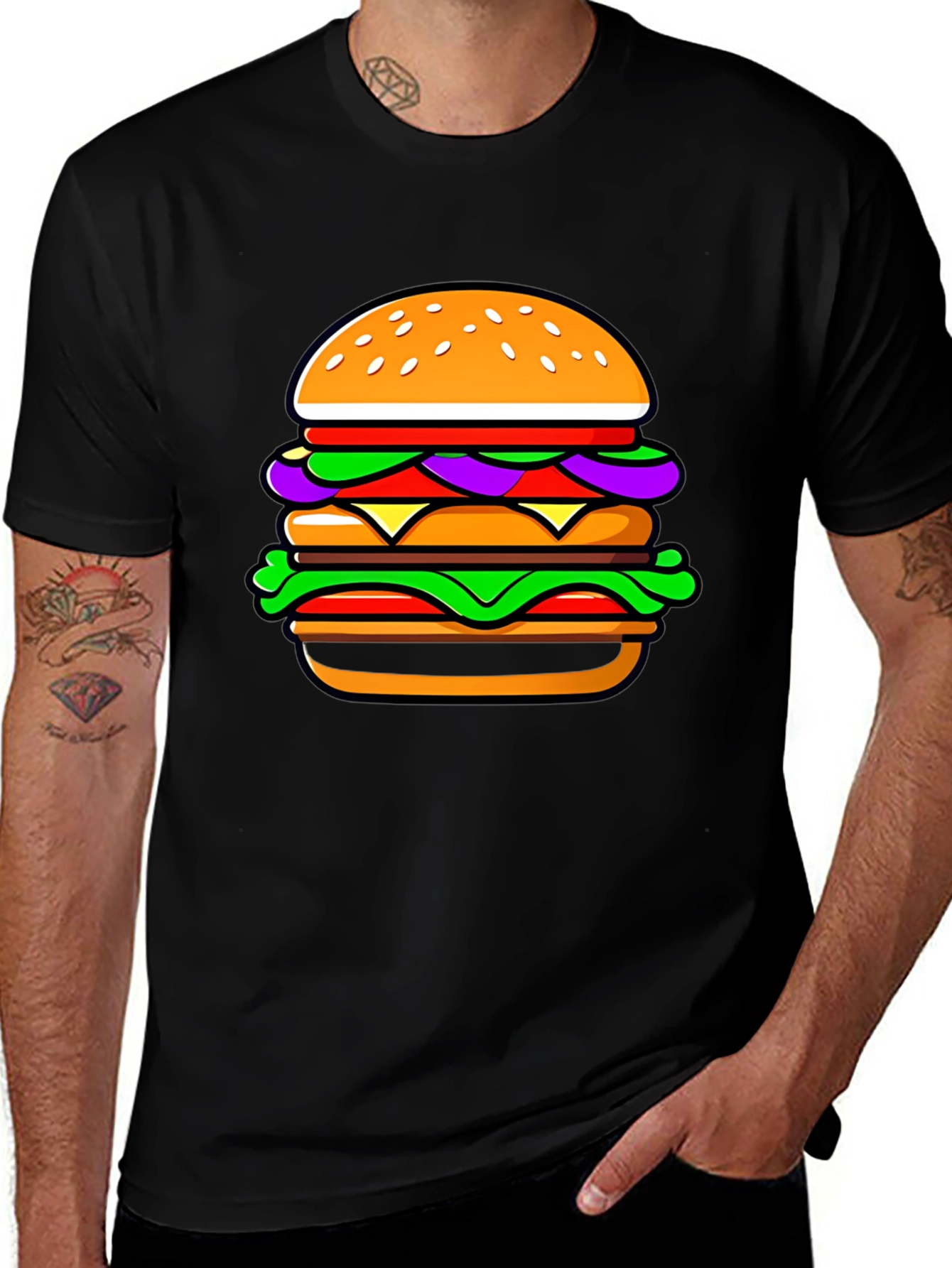 Burger Graphic T-Shirt - Casual Black Tee