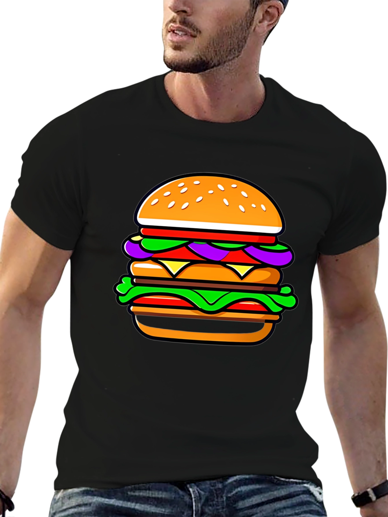 Burger Graphic T-Shirt - Casual Black Tee