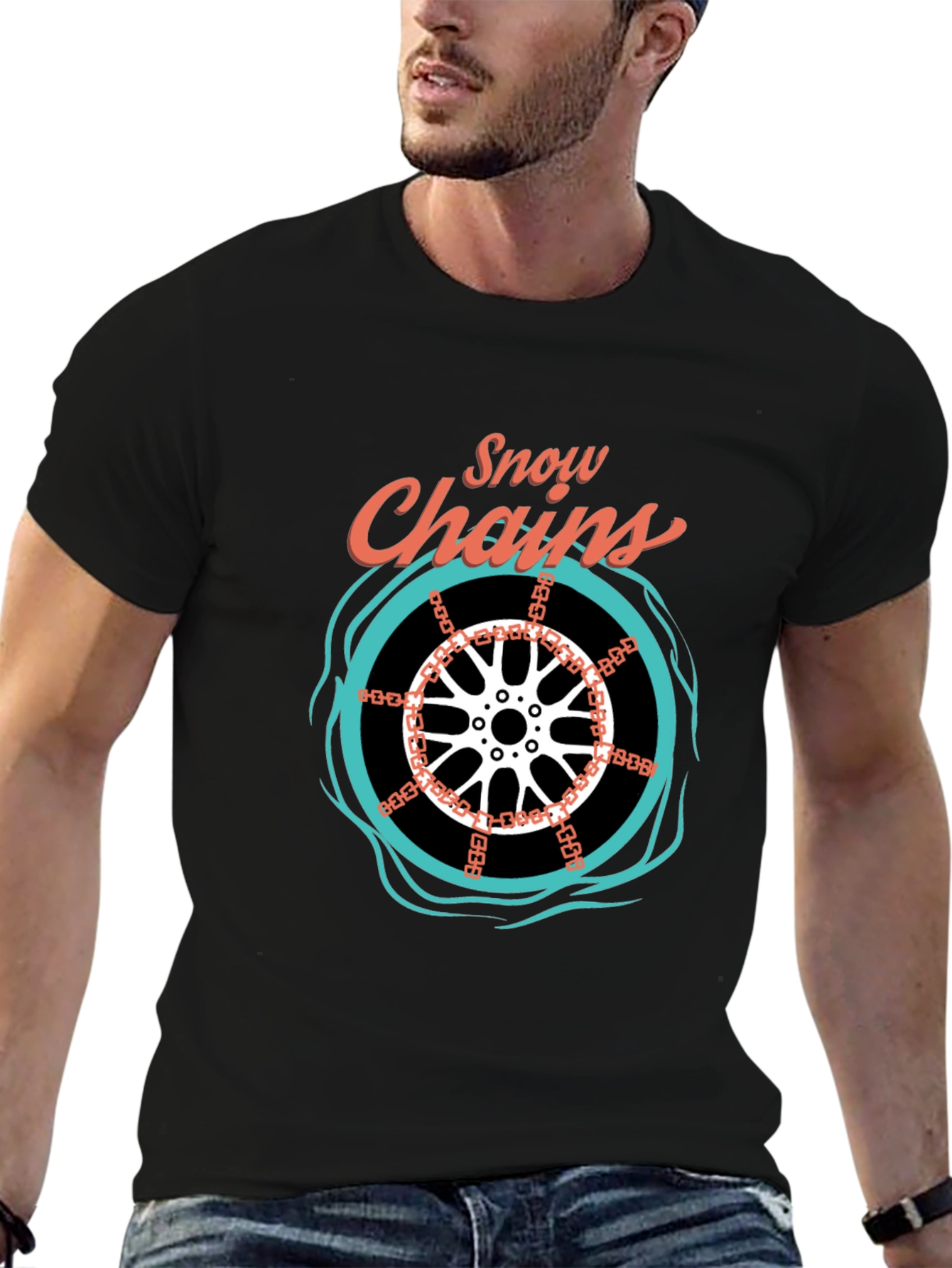 Snow Chains Graphic T-Shirt - Black Cotton Tee
