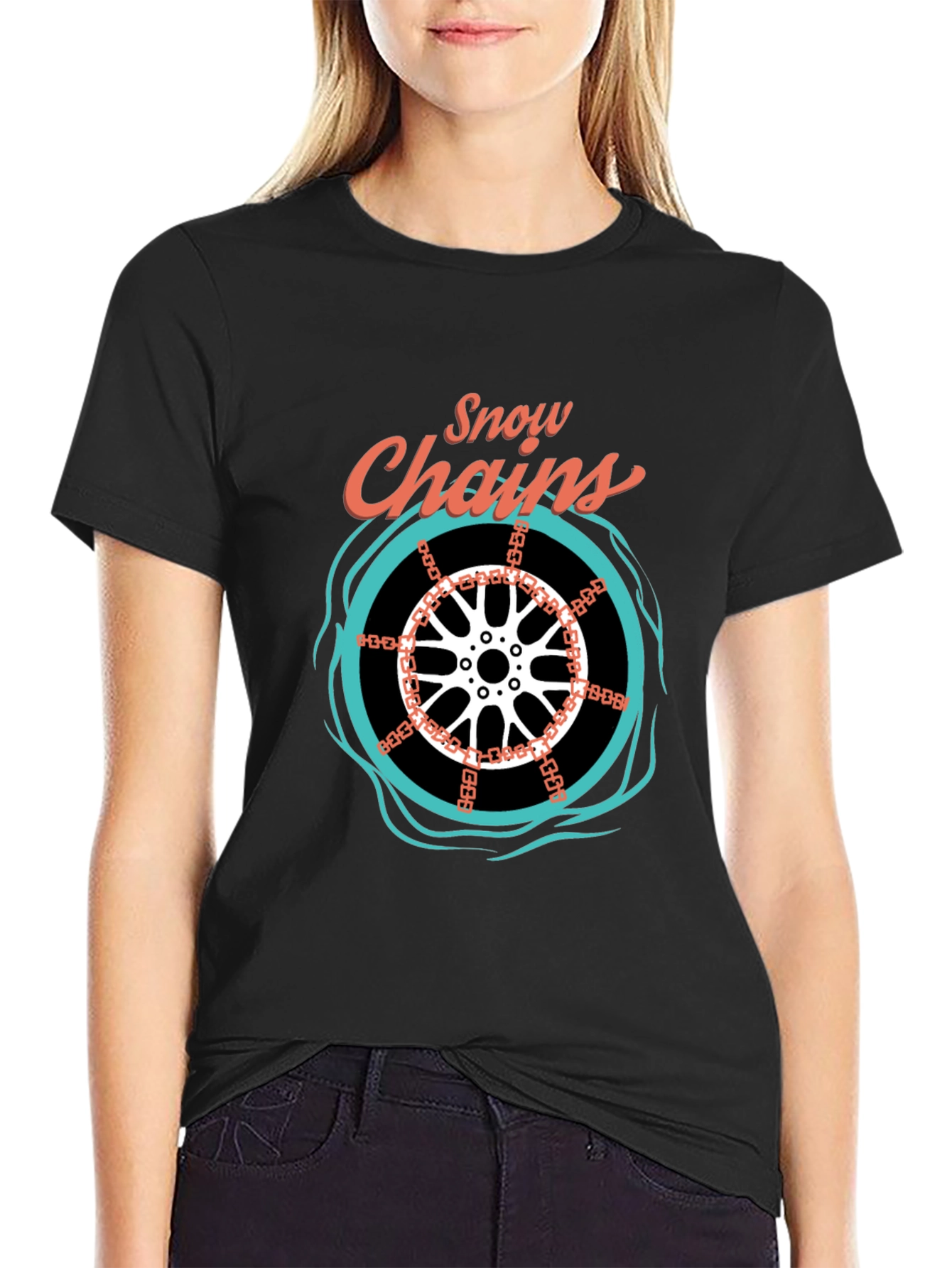 Snow Chains Graphic T-Shirt - Black Cotton Tee