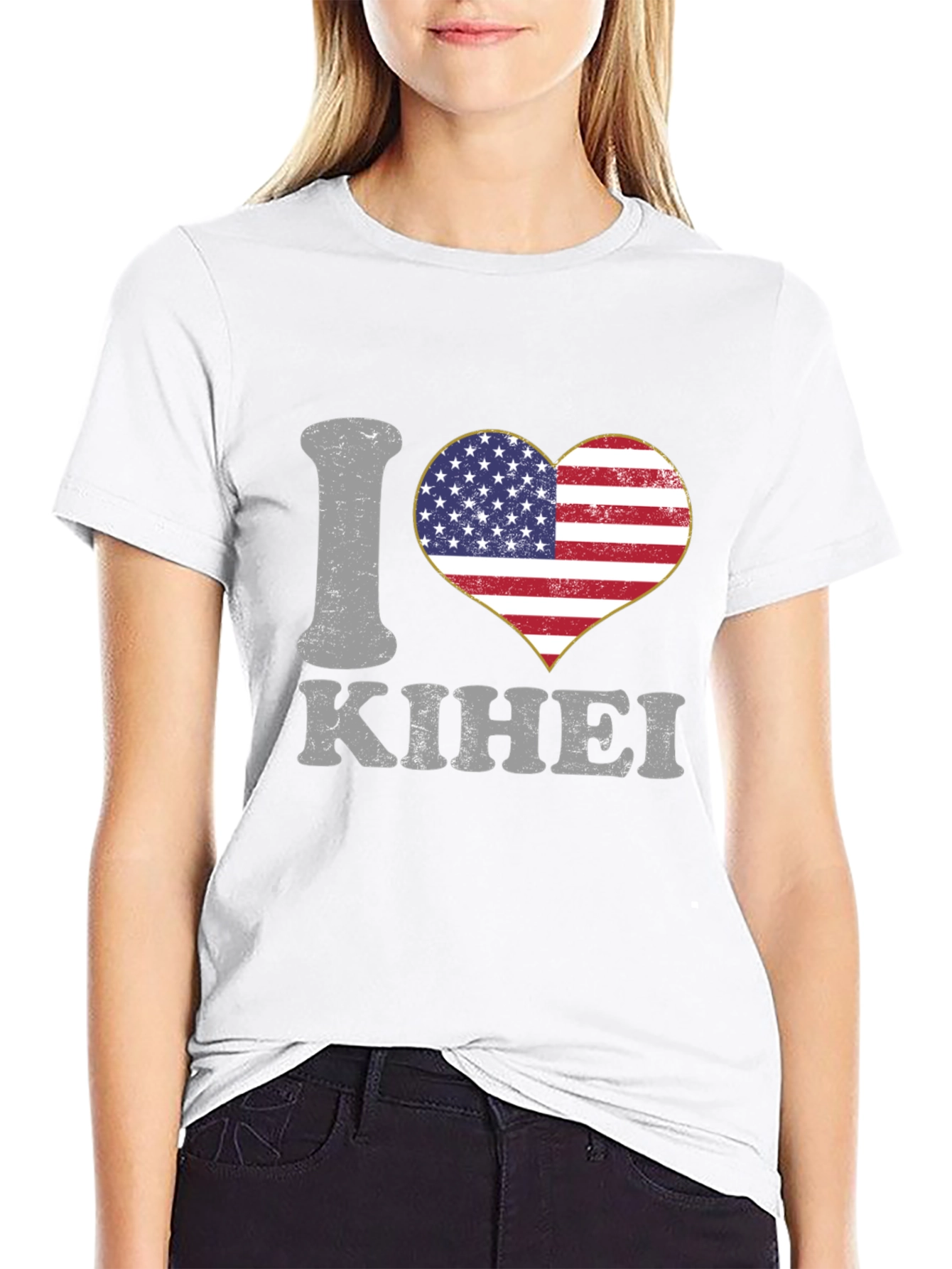 I Love Kihei USA Flag Heart T-Shirt