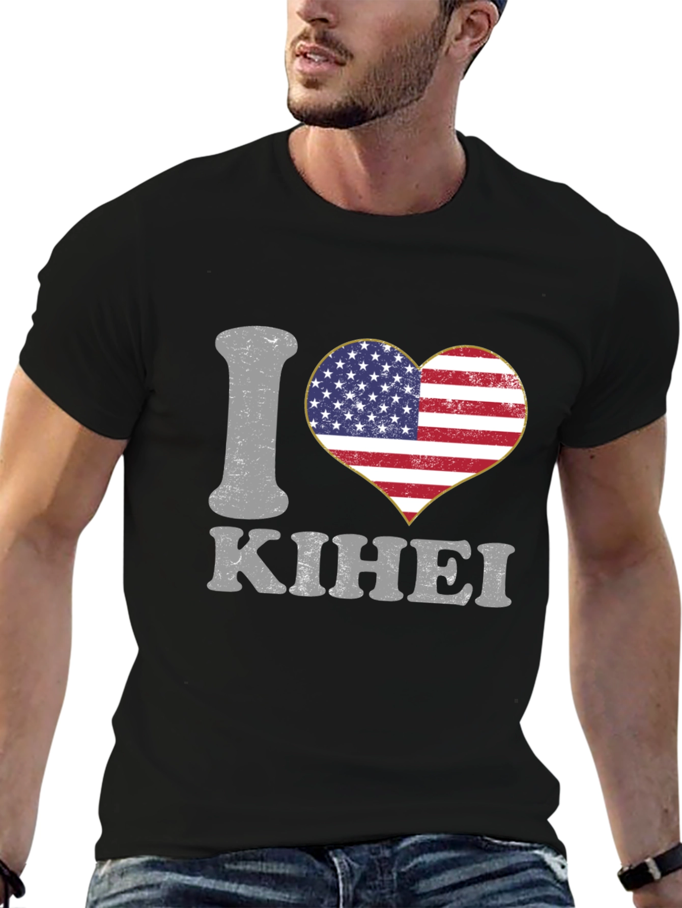 I Love Kihei USA Flag Heart T-Shirt