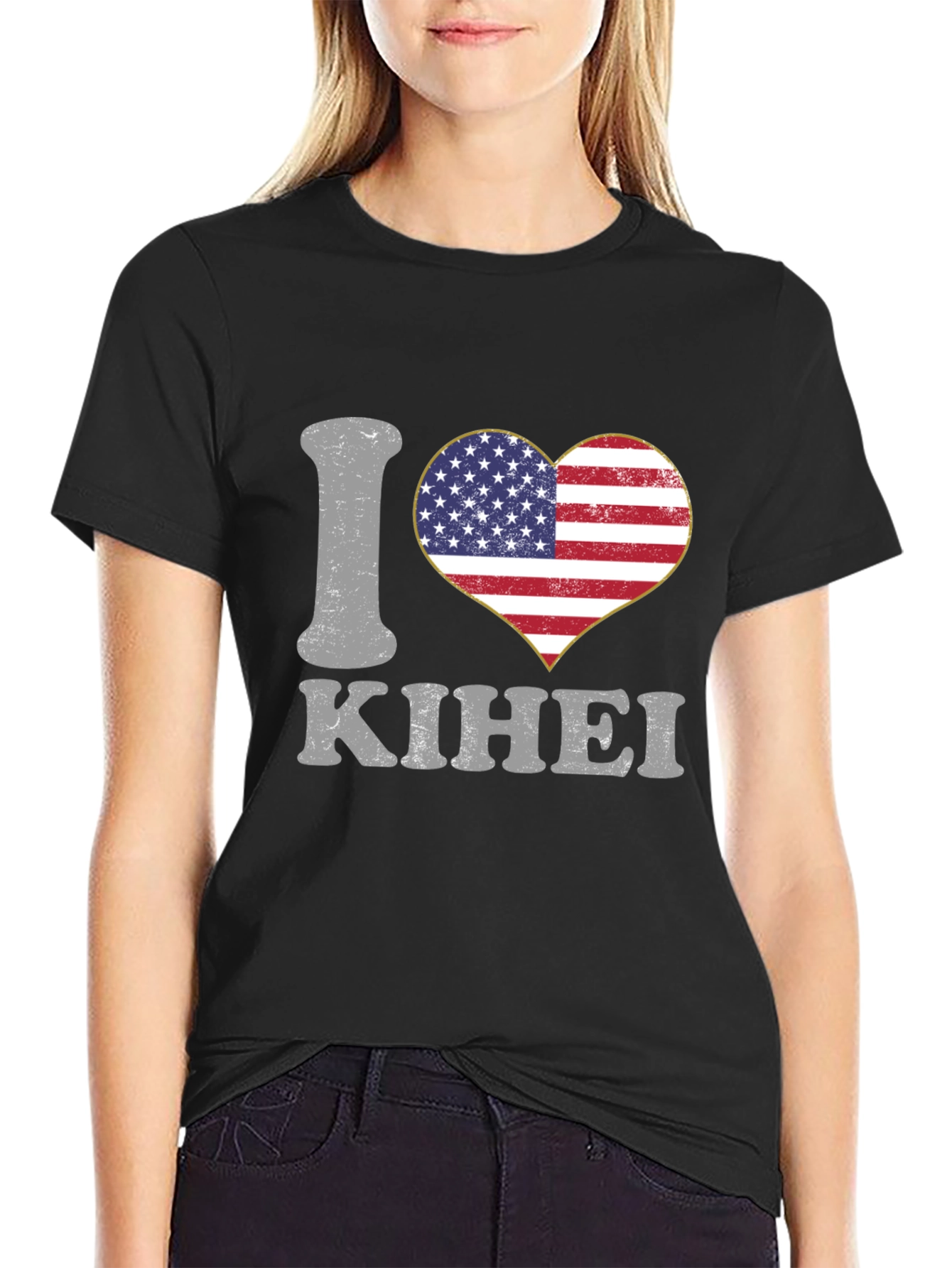 I Love Kihei USA Flag Heart T-Shirt