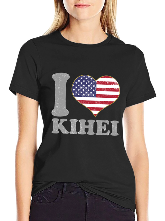 I Love Kihei USA Flag Heart T-Shirt