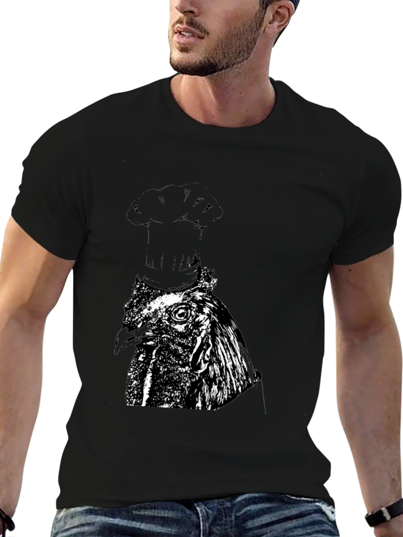 Chef Chicken Graphic Tee - Black Cotton T-Shirt