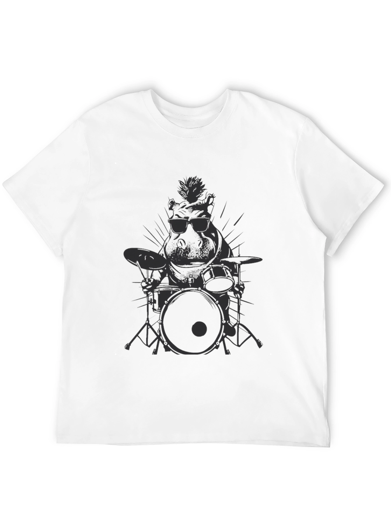 Cool Hippo Drummer Black T-Shirt