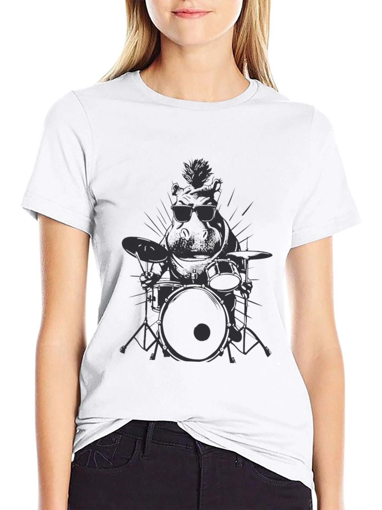 Cool Hippo Drummer Black T-Shirt