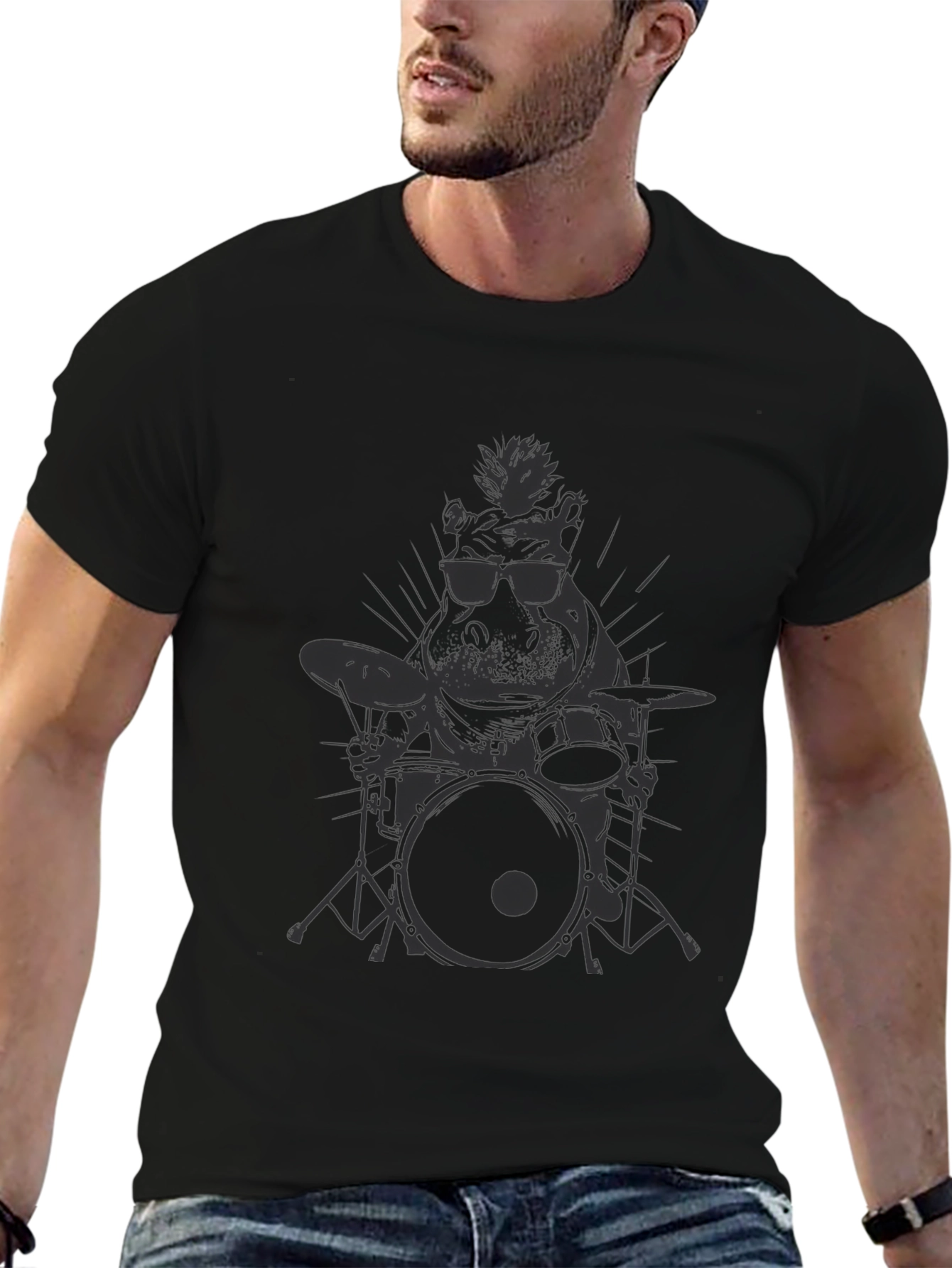 Cool Hippo Drummer Black T-Shirt