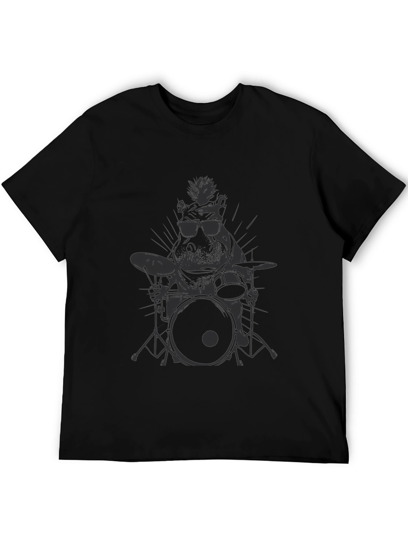 Cool Hippo Drummer Black T-Shirt