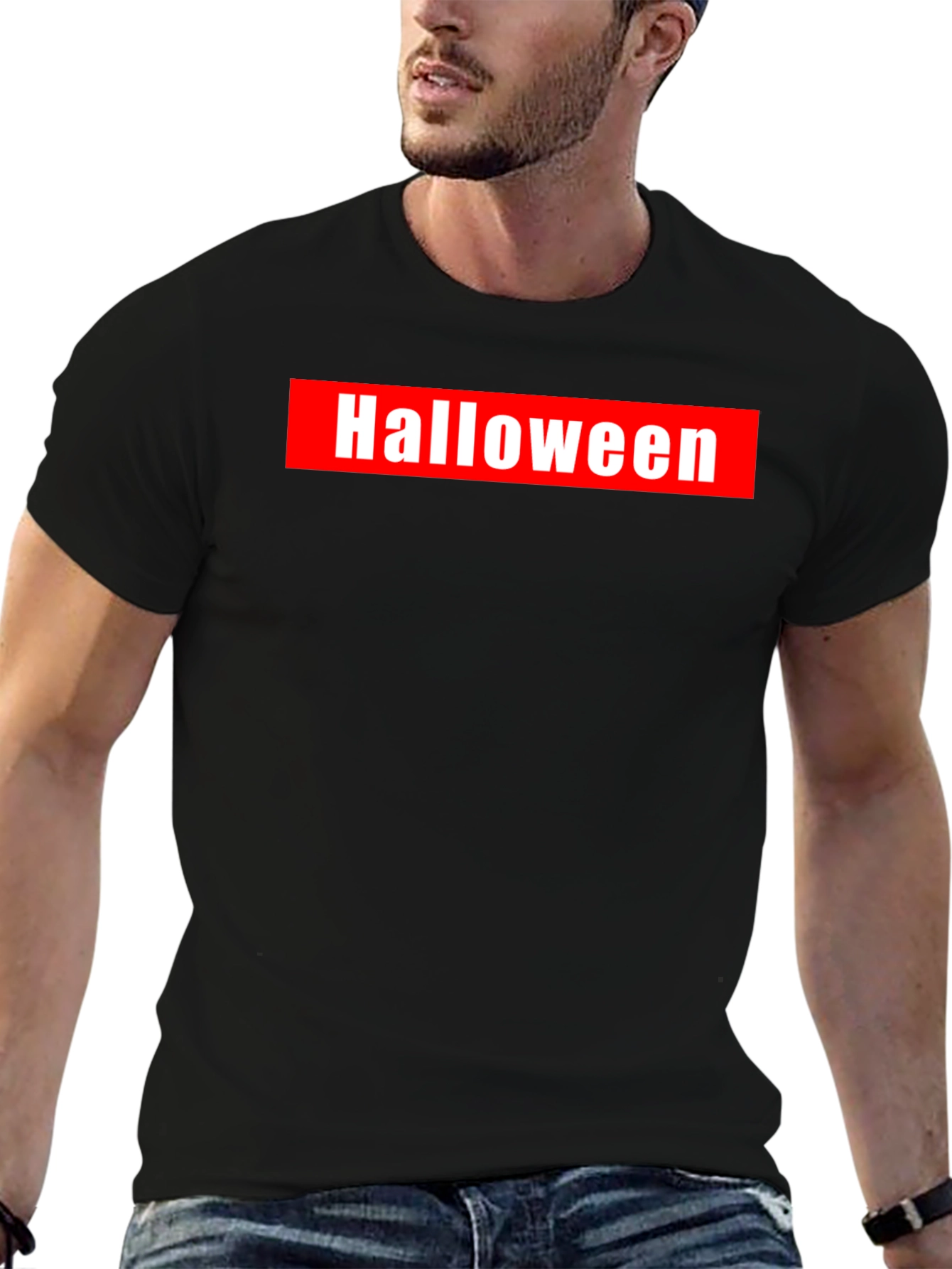 Halloween Graphic Tee - Red & White on Black
