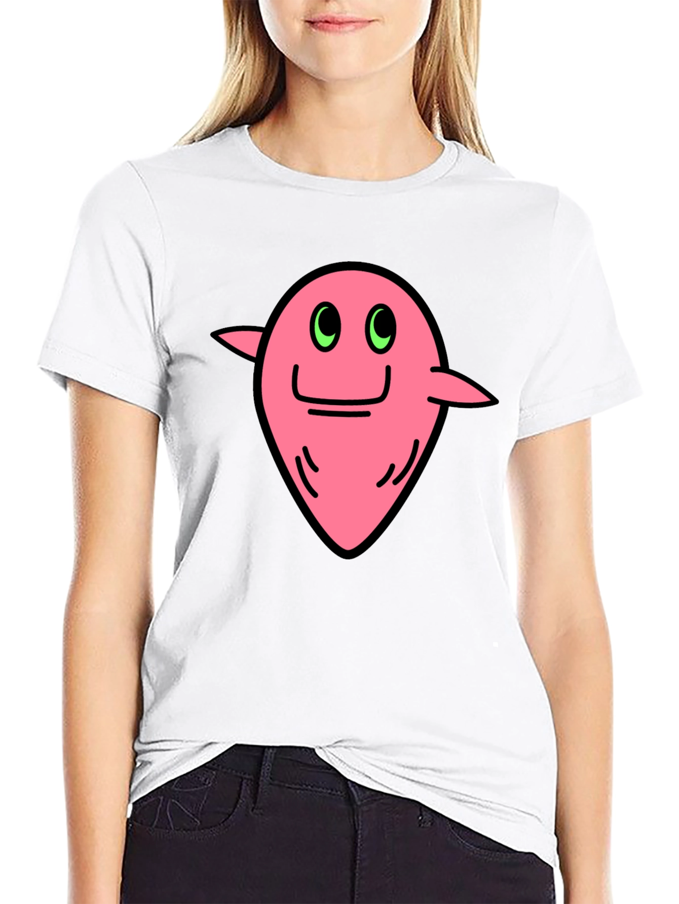 Funky Pink Character Graphic Black T-Shirt