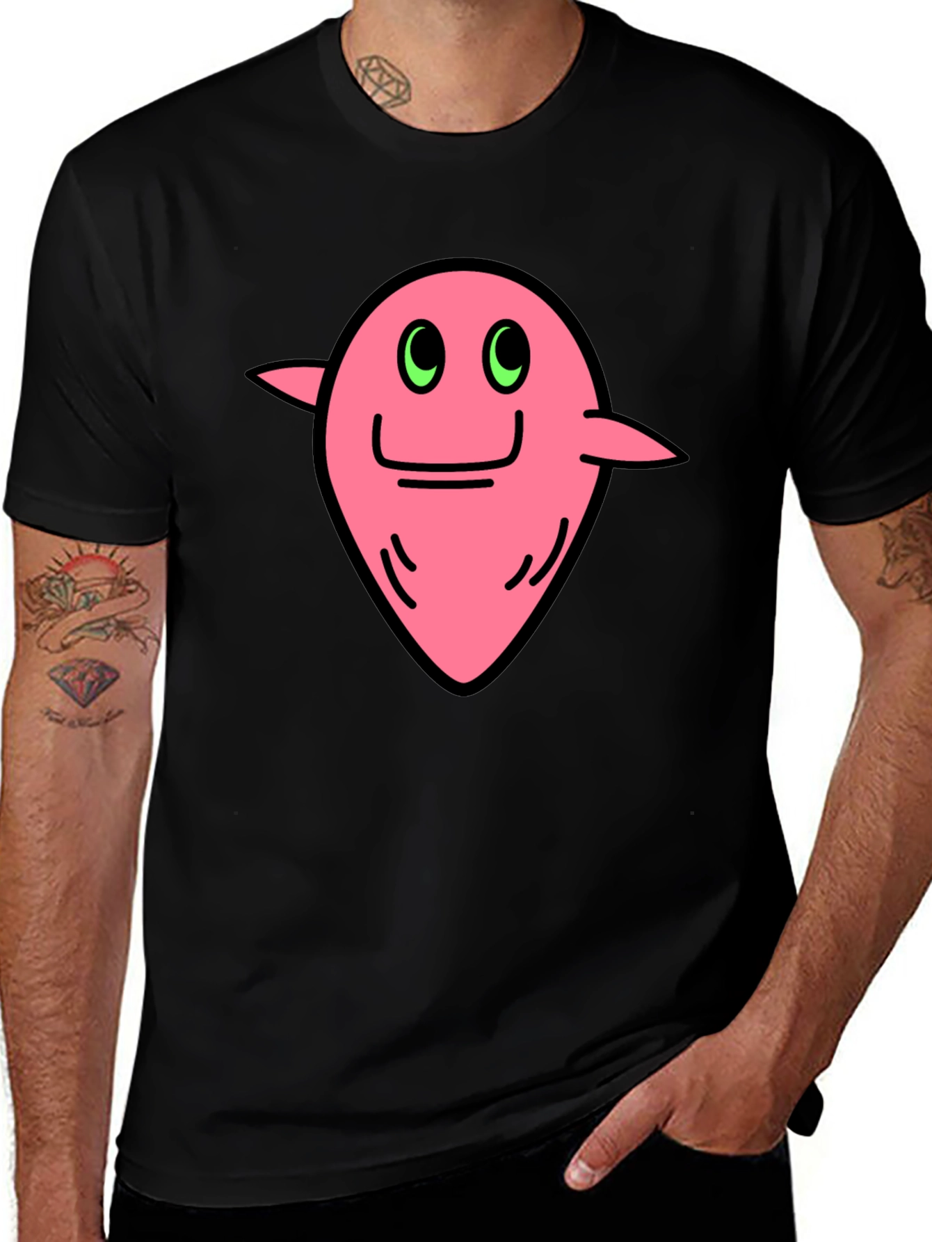 Funky Pink Character Graphic Black T-Shirt