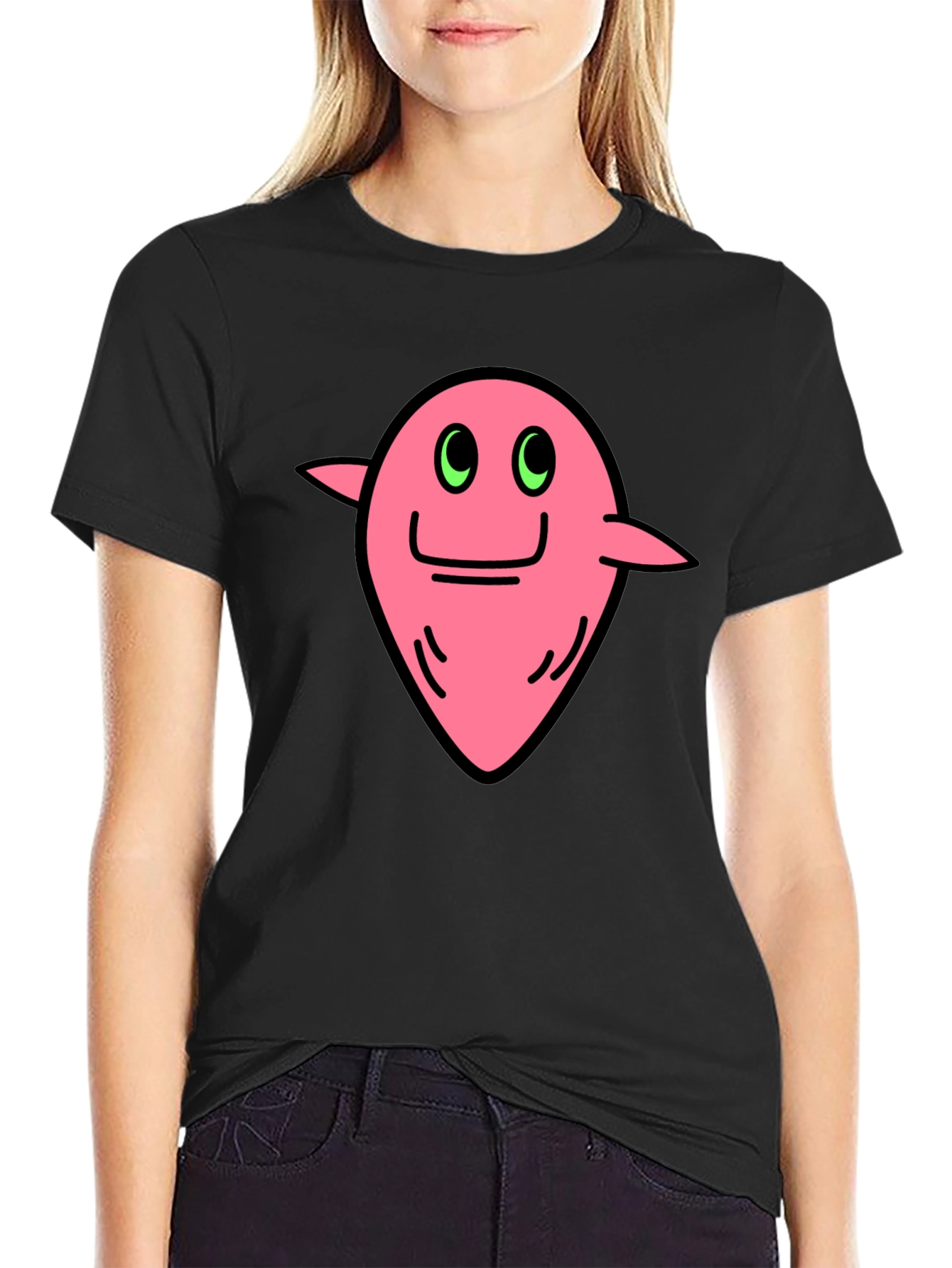 Funky Pink Character Graphic Black T-Shirt
