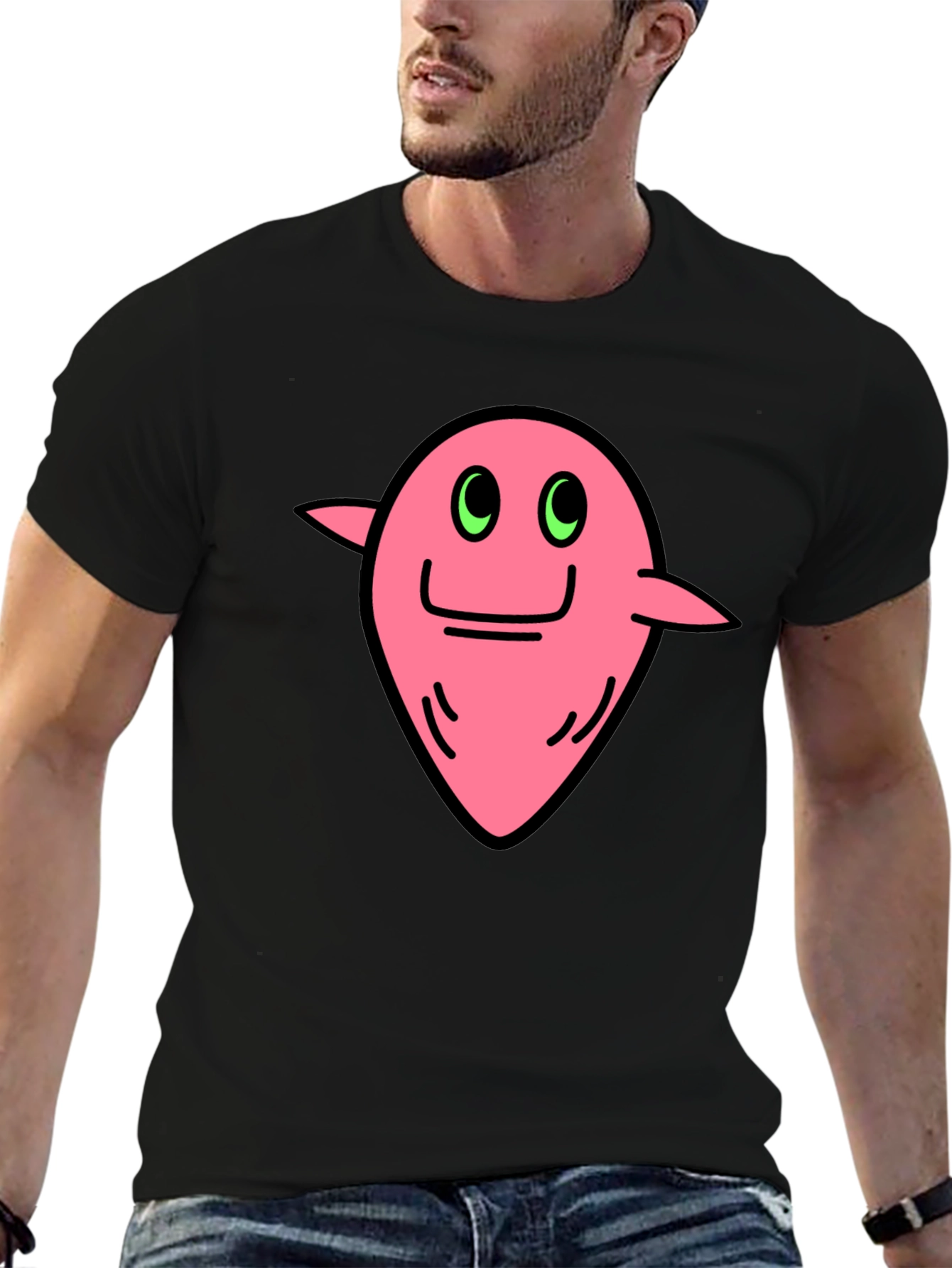 Funky Pink Character Graphic Black T-Shirt