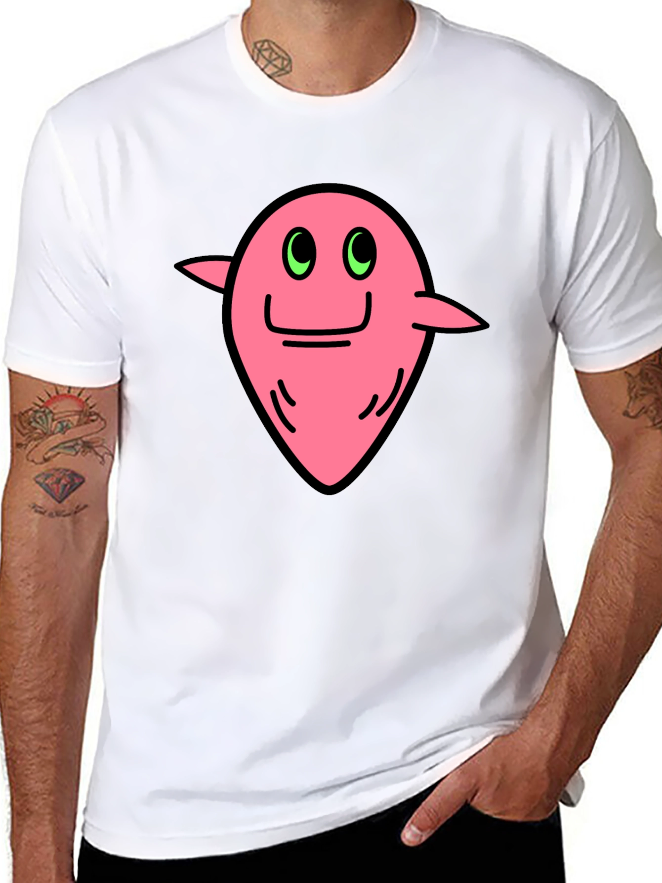 Funky Pink Character Graphic Black T-Shirt