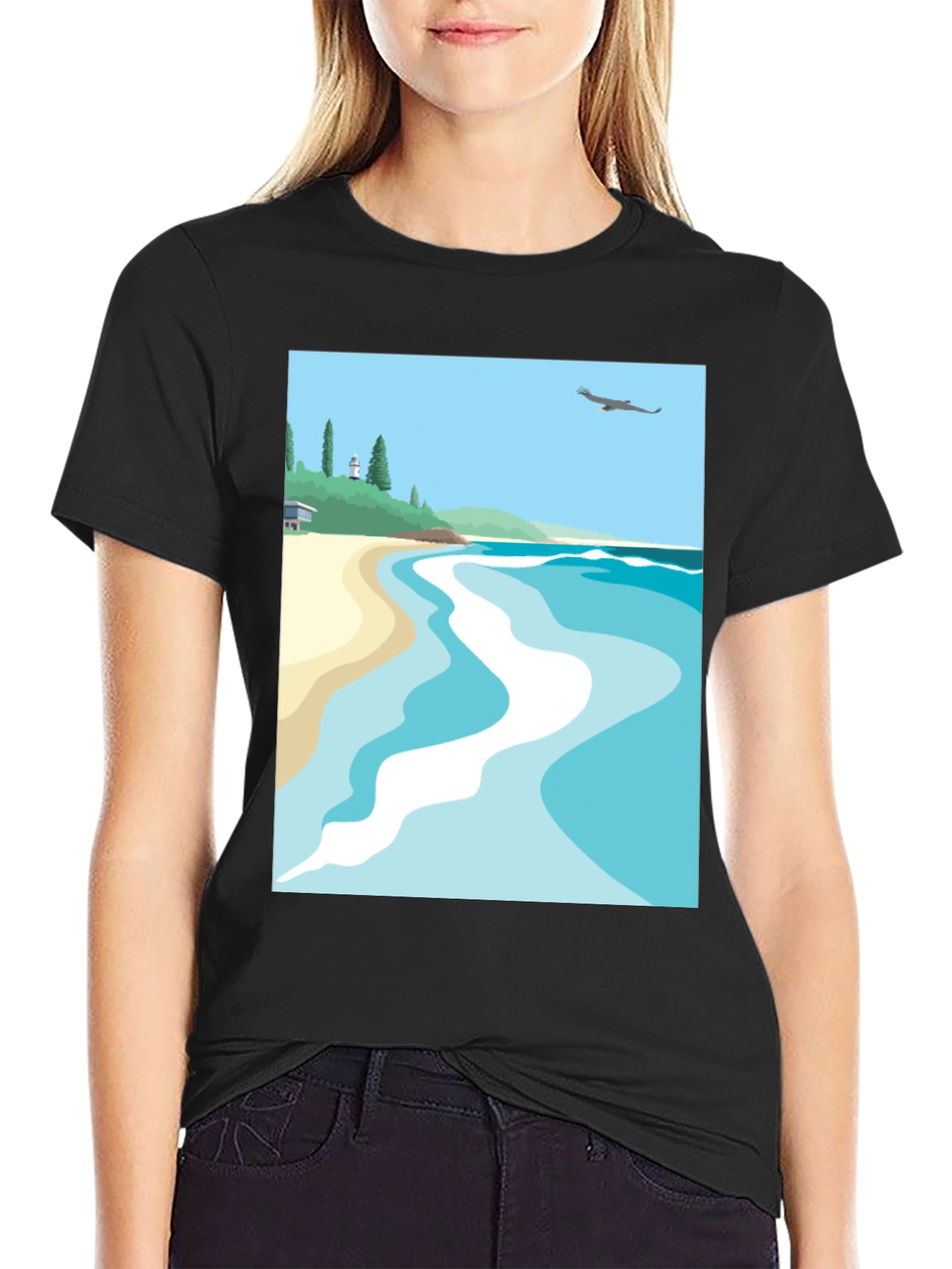 Beach Scene Graphic Tee - Black