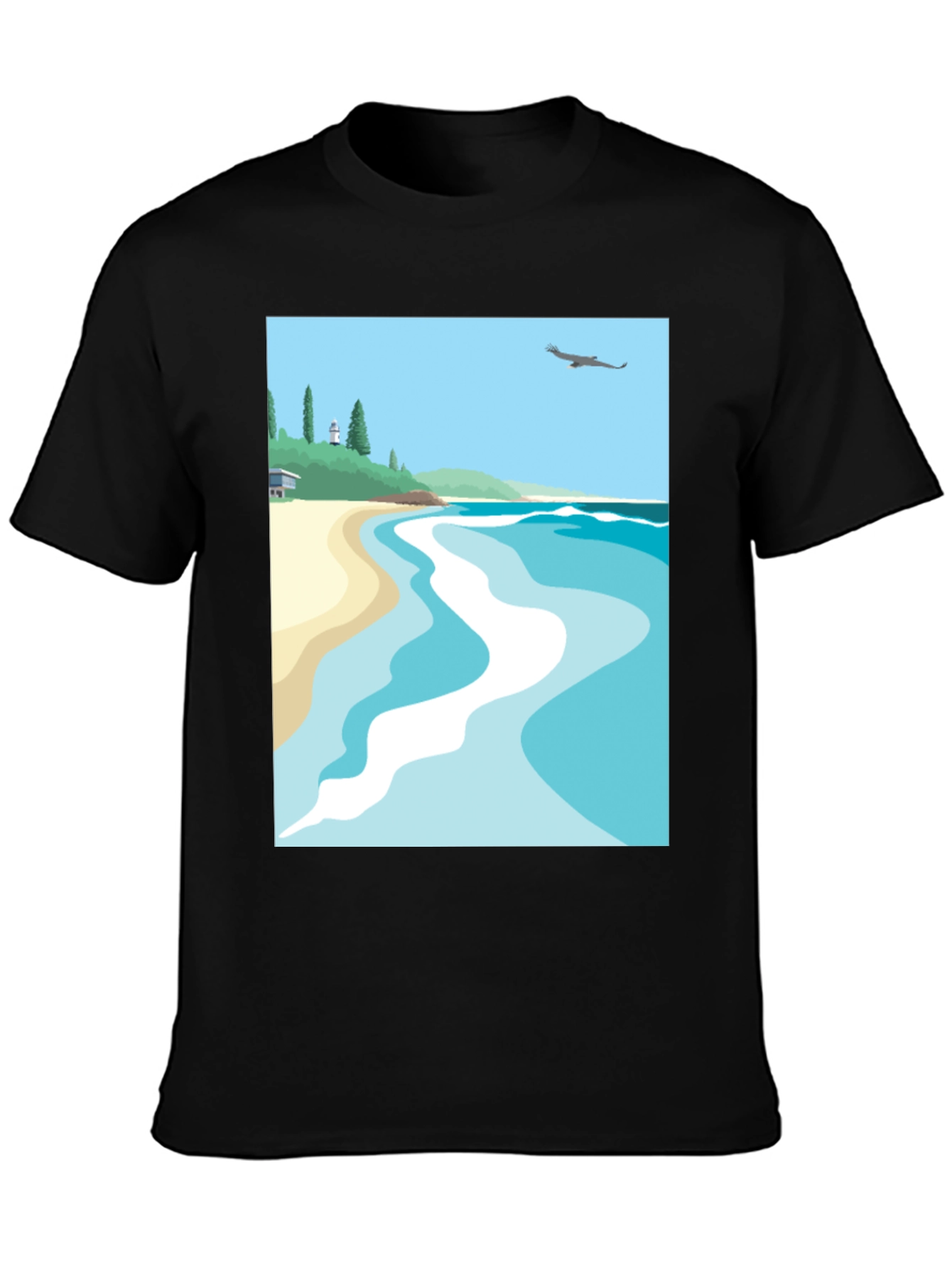 Beach Scene Graphic Tee - Black