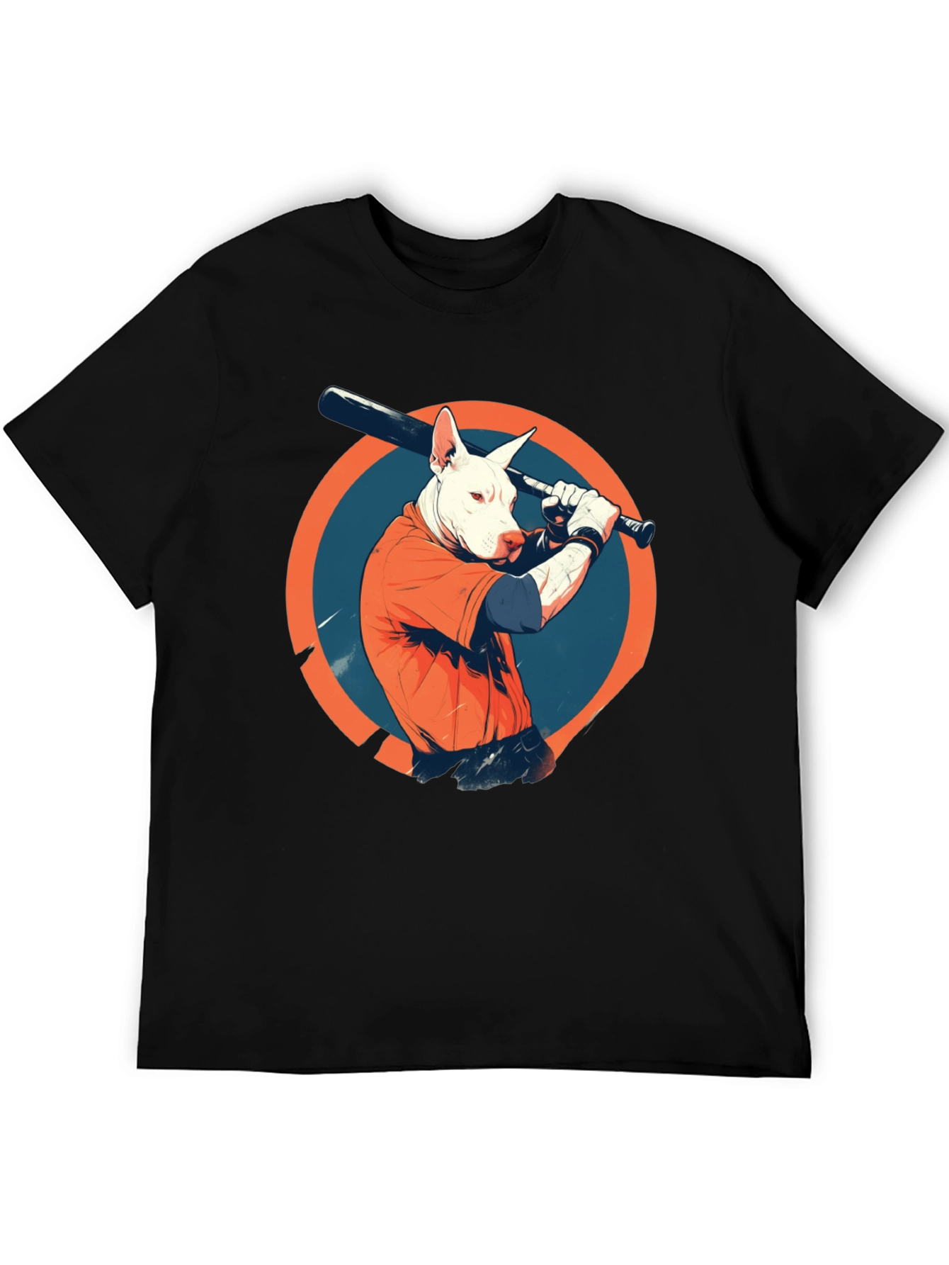 Dog Baseball Player Black Graphic Tee