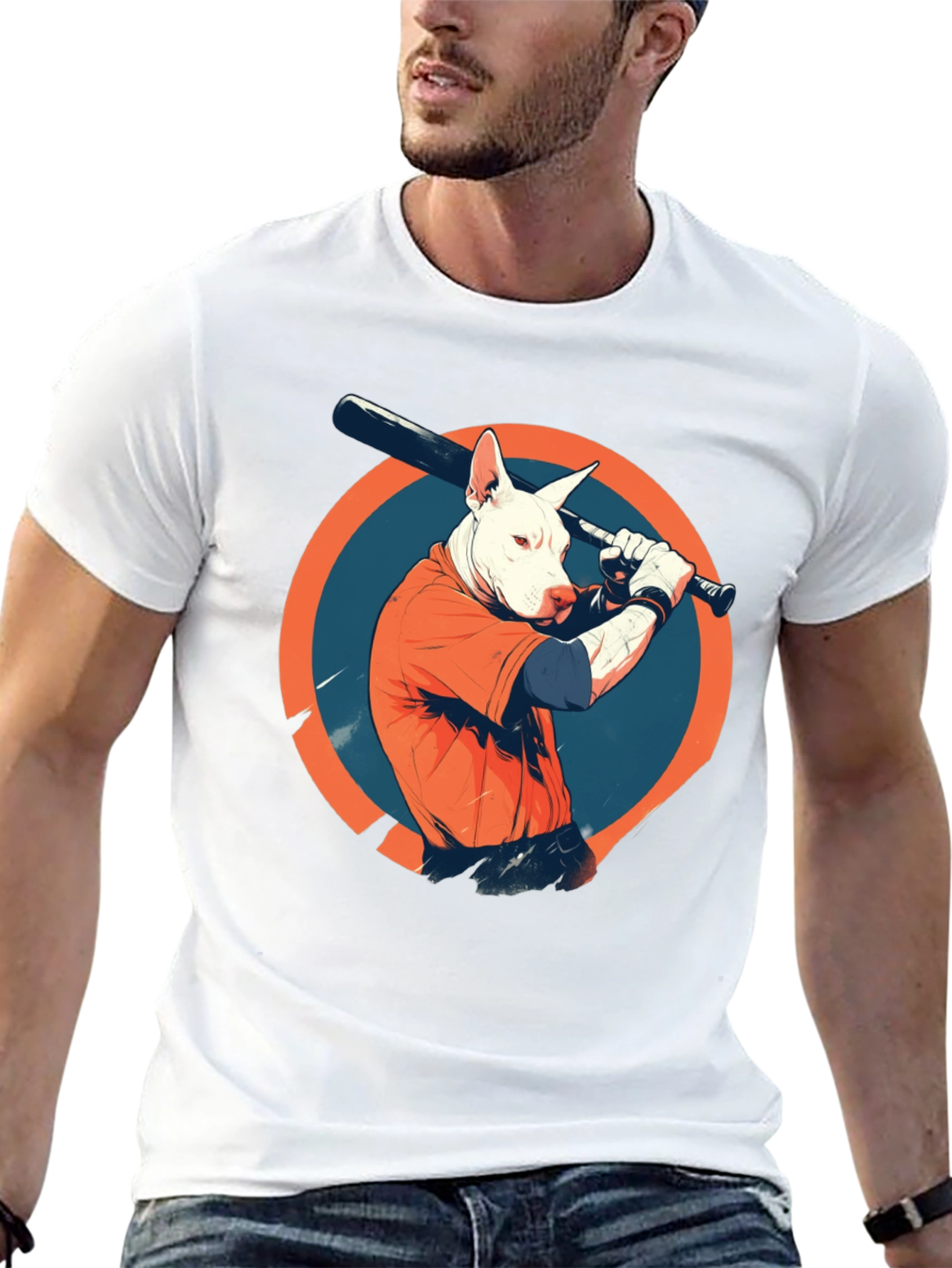Dog Baseball Player Black Graphic Tee