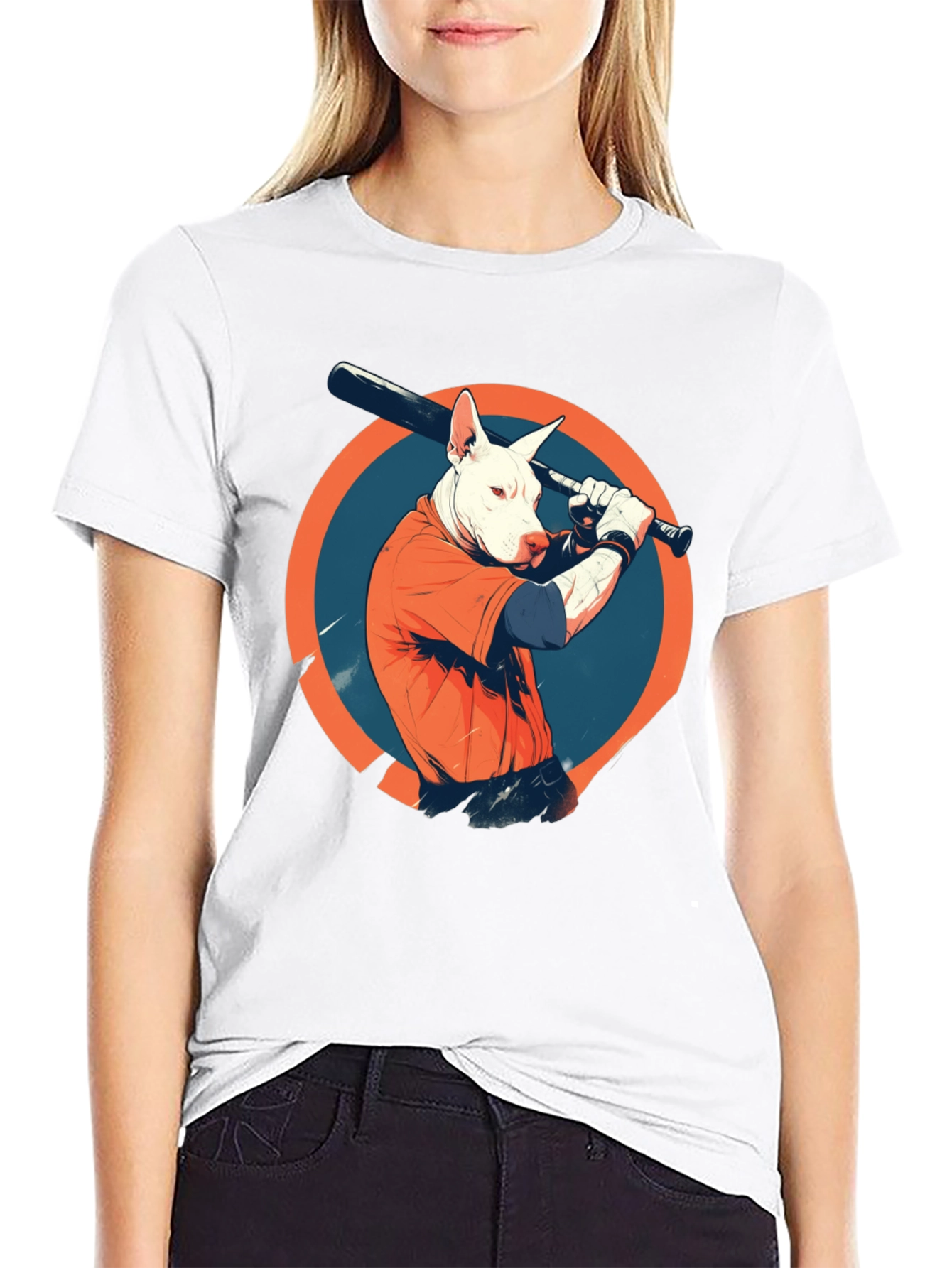 Dog Baseball Player Black Graphic Tee
