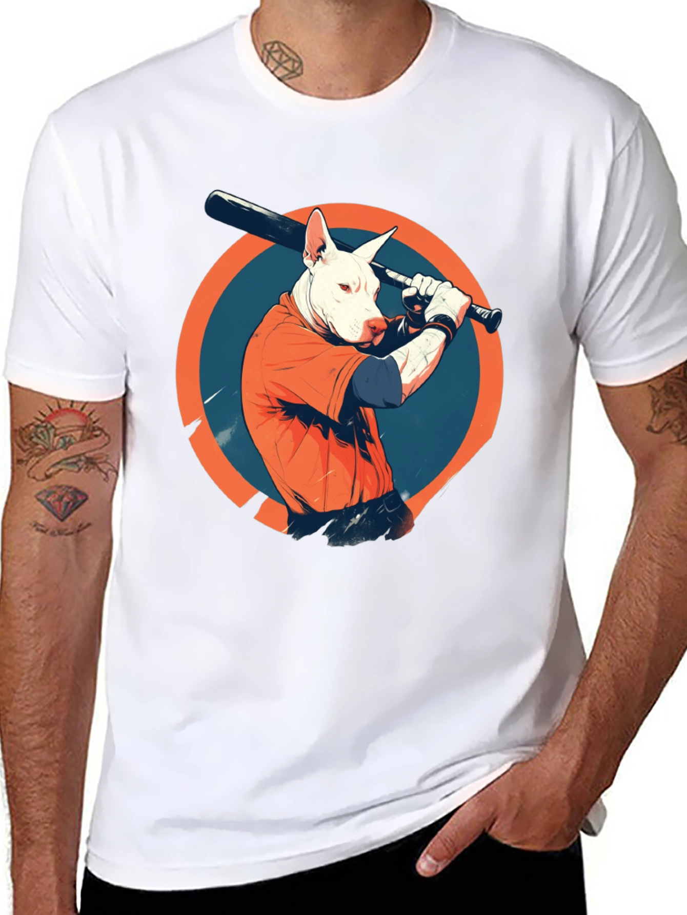 Dog Baseball Player Black Graphic Tee