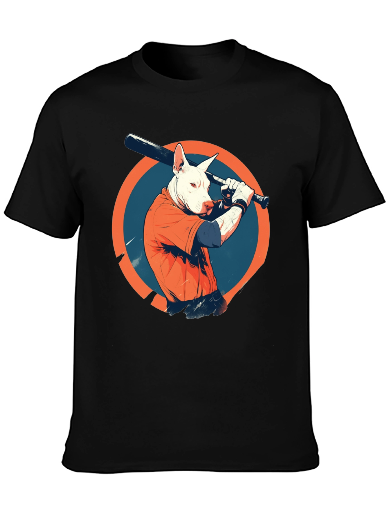 Dog Baseball Player Black Graphic Tee
