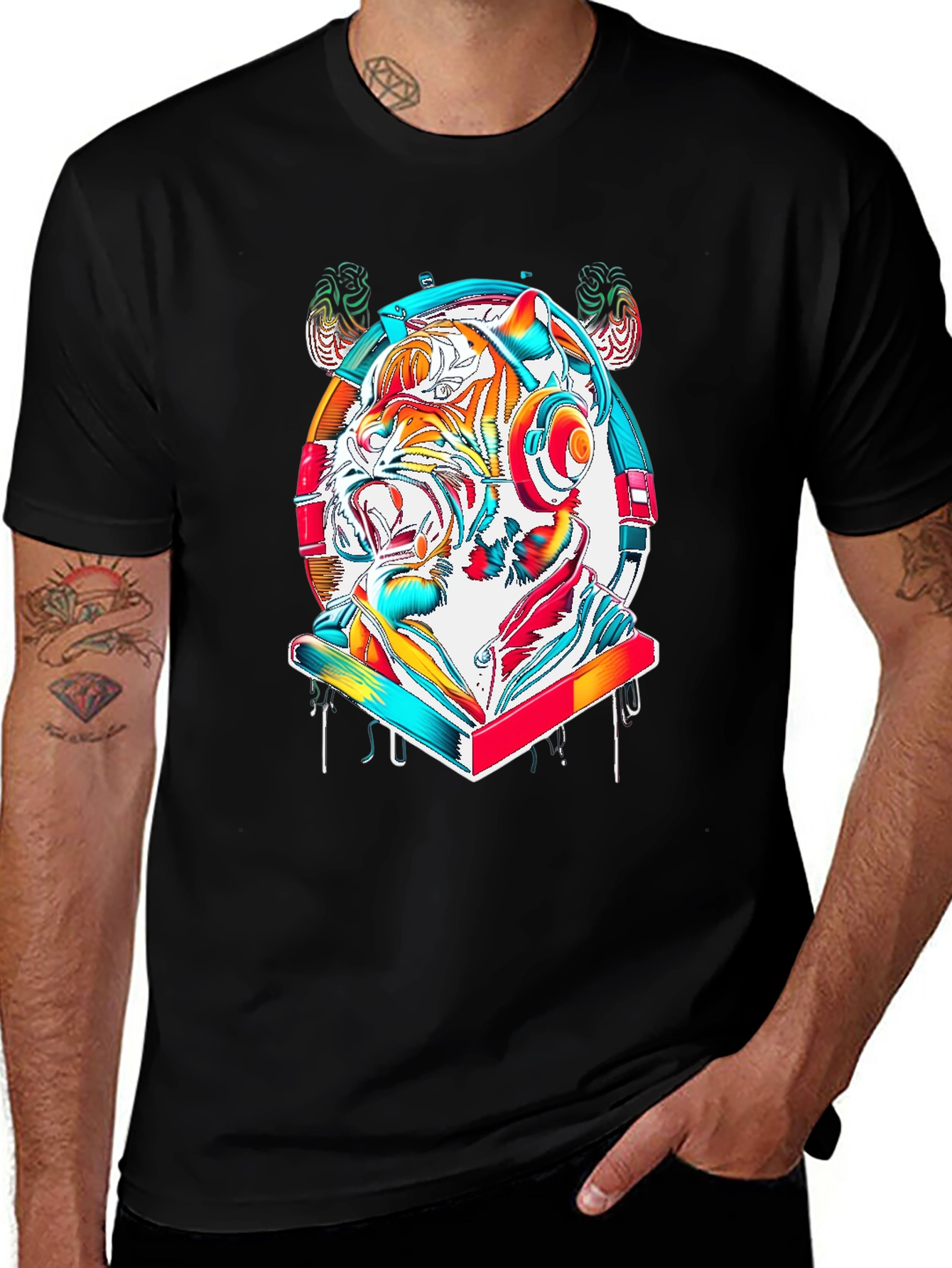 Vibrant Tiger DJ Graphic Tee - Stylish Cotton Blend