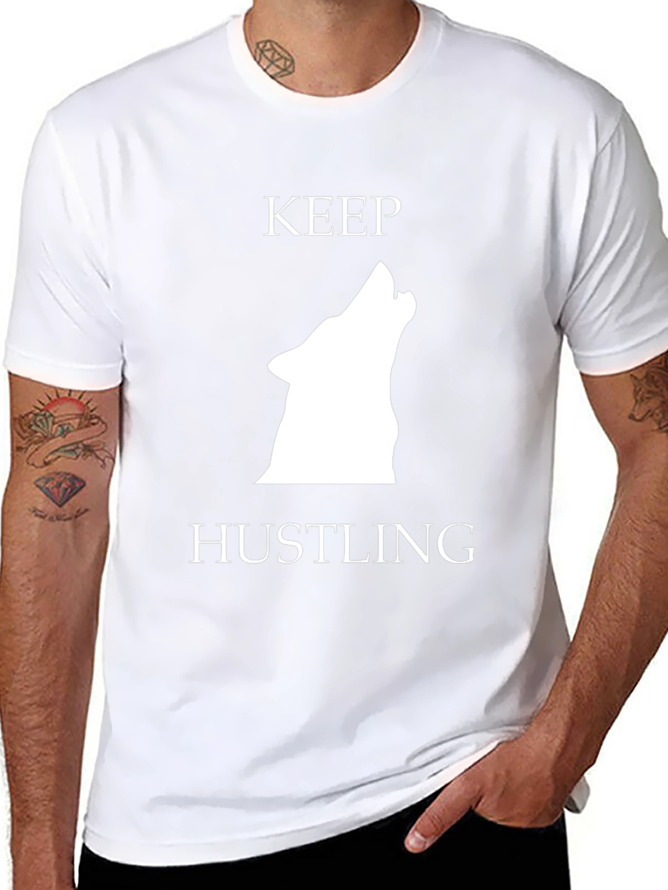 Keep Hustling Wolf Graphic Tee - Black Cotton T-Shirt