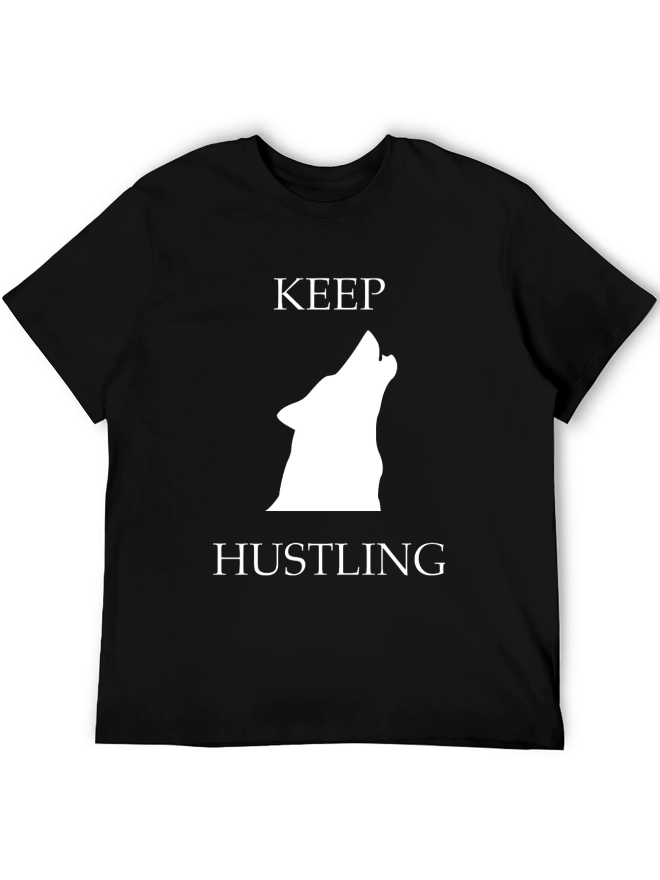 Keep Hustling Wolf Graphic Tee - Black Cotton T-Shirt
