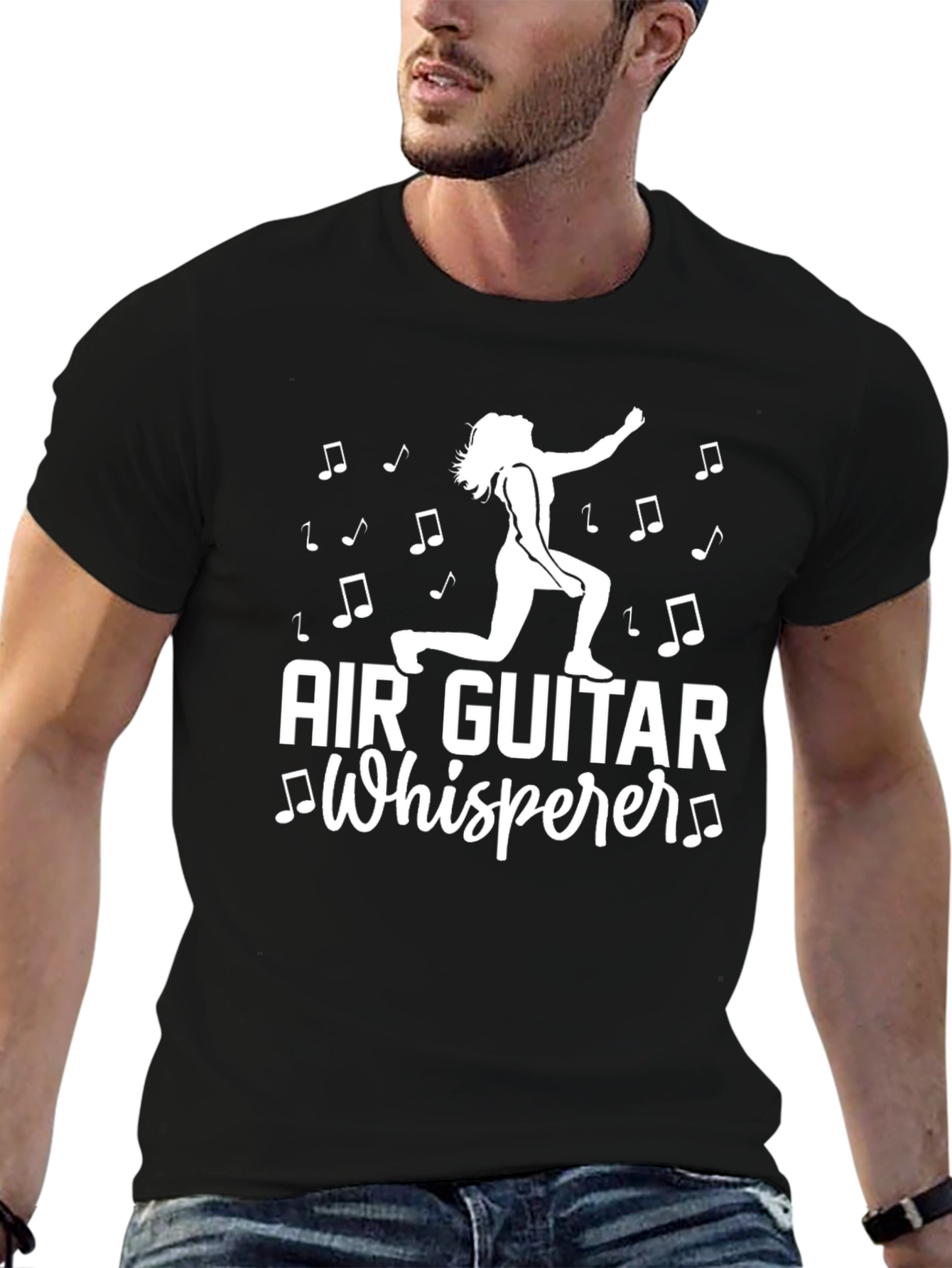 Air Guitar Whisperer Graphic Tee - Black Cotton
