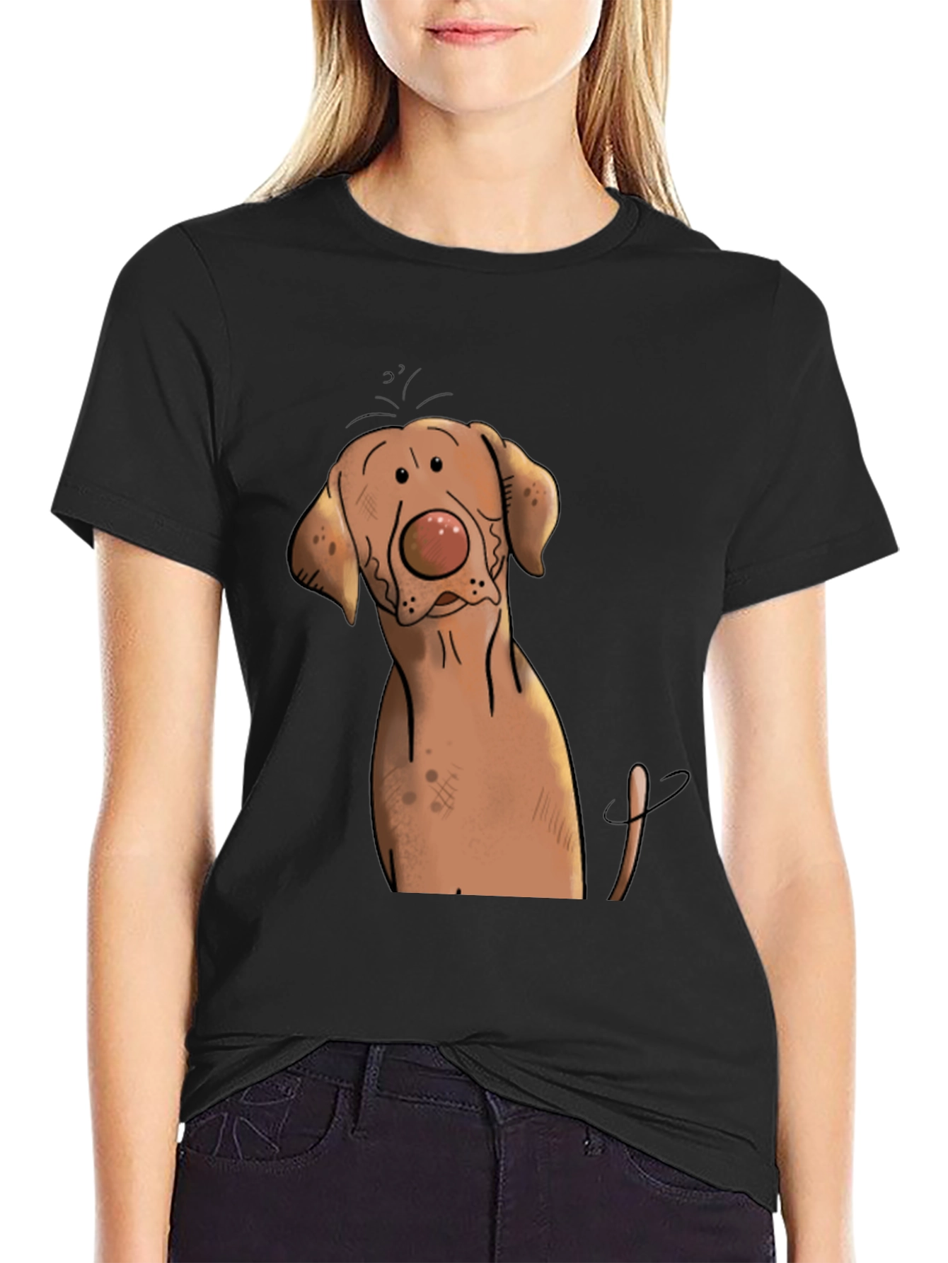 Funny Dog Graphic Tee - Black Cotton T-Shirt