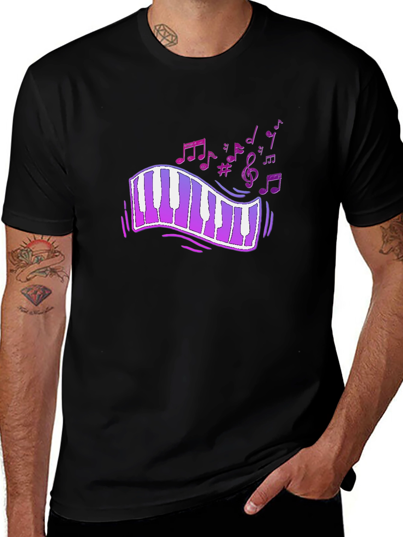 Musical Notes Piano Keyboard Graphic T-Shirt