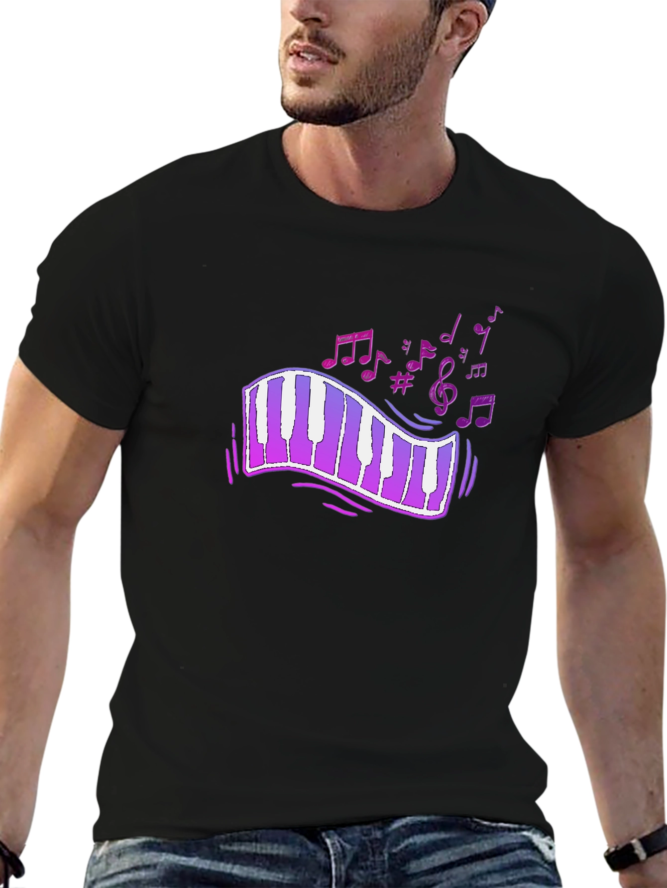 Musical Notes Piano Keyboard Graphic T-Shirt