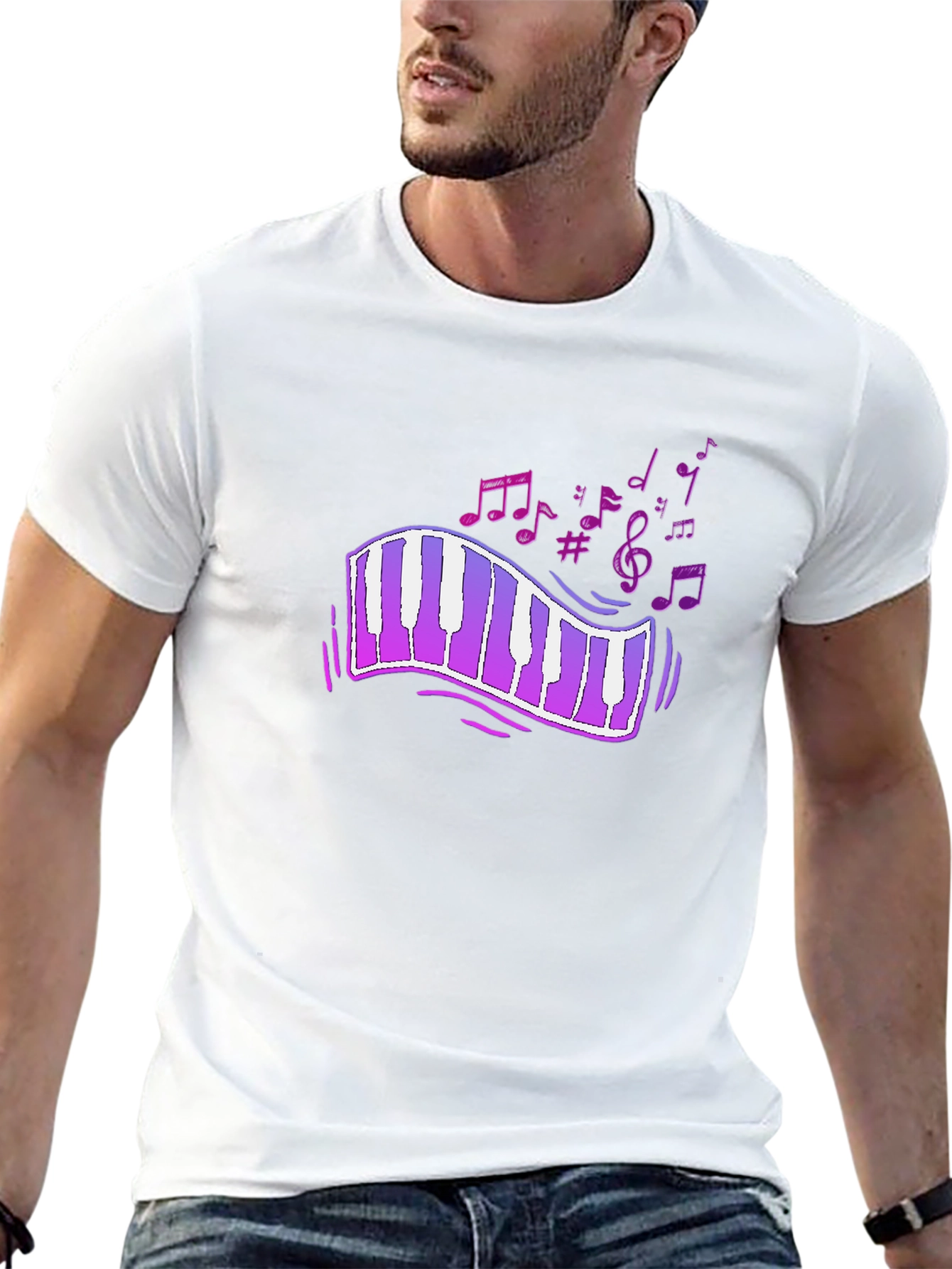 Musical Notes Piano Keyboard Graphic T-Shirt
