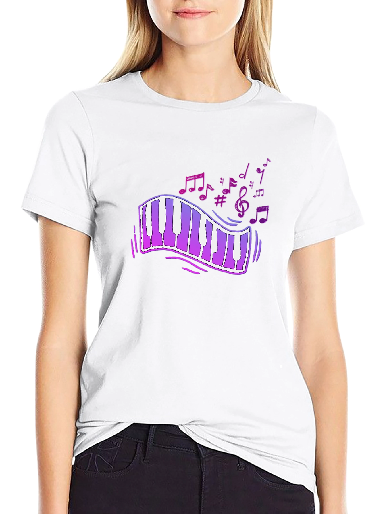 Musical Notes Piano Keyboard Graphic T-Shirt