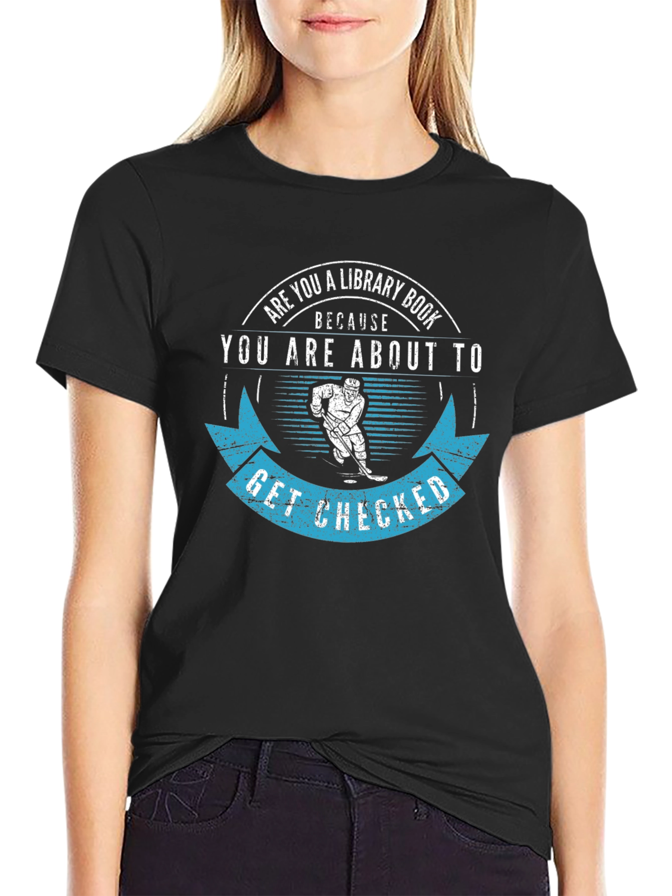 Library Book Hockey Check Black Graphic Tee