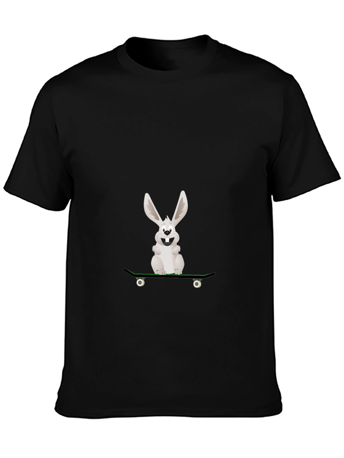 Rabbit Skateboarder Graphic Tee - Black Cotton Casual