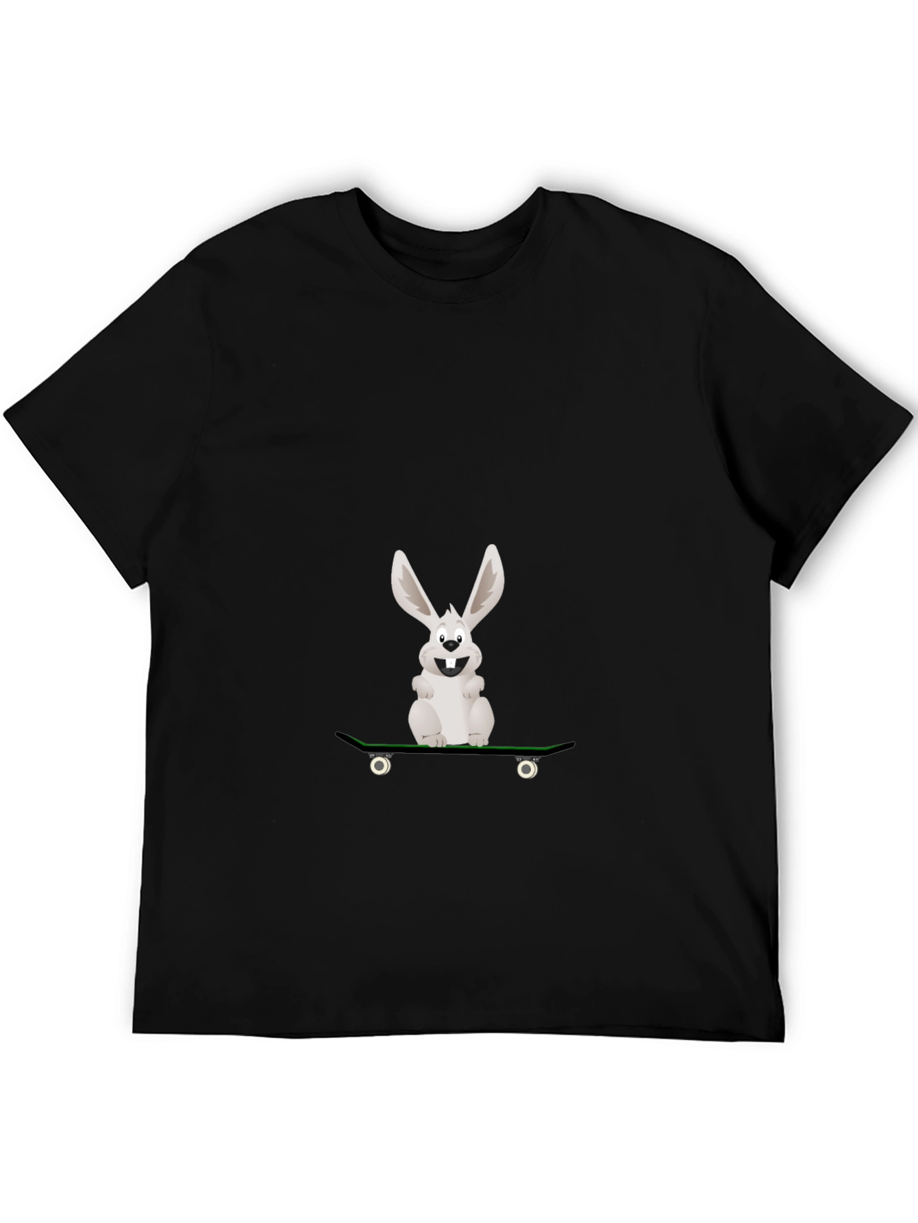 Rabbit Skateboarder Graphic Tee - Black Cotton Casual