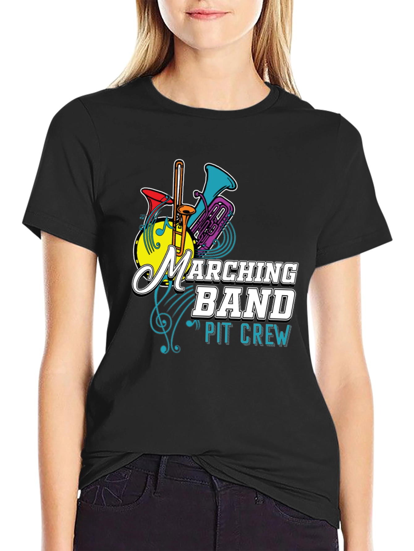 Marching Band Pit Crew Graphic T-Shirt - Black