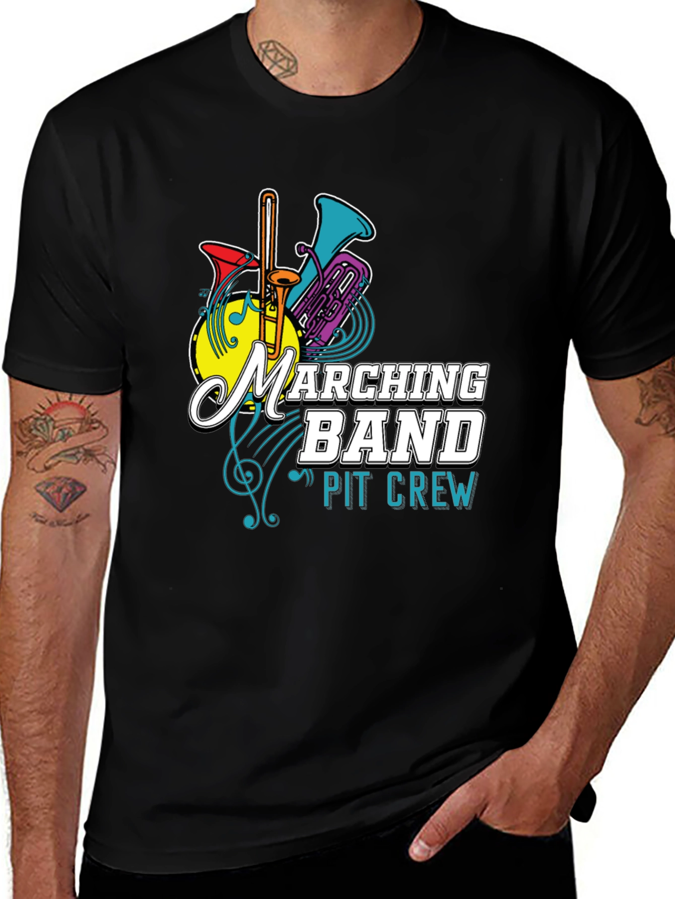Marching Band Pit Crew Graphic T-Shirt - Black