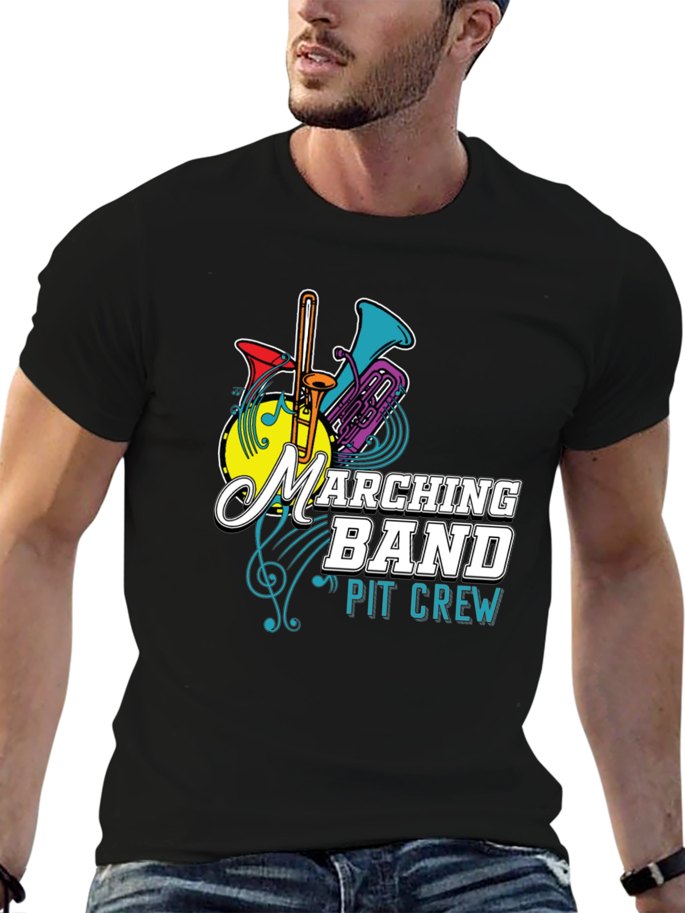 Marching Band Pit Crew Graphic T-Shirt - Black