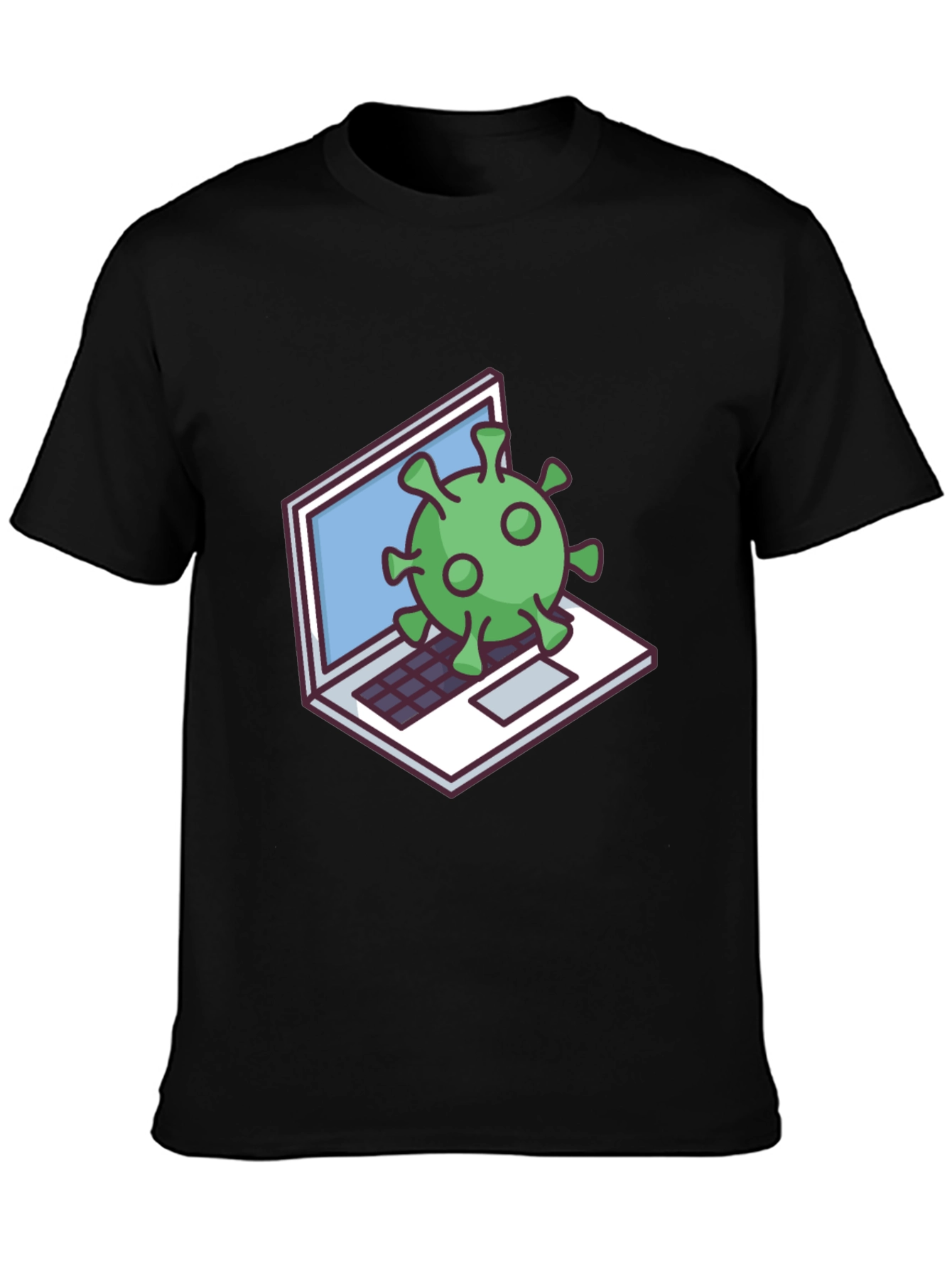 Virus Laptop Graphic Tee - Black Cotton T-Shirt