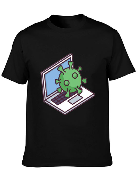 Virus Laptop Graphic Tee - Black Cotton T-Shirt