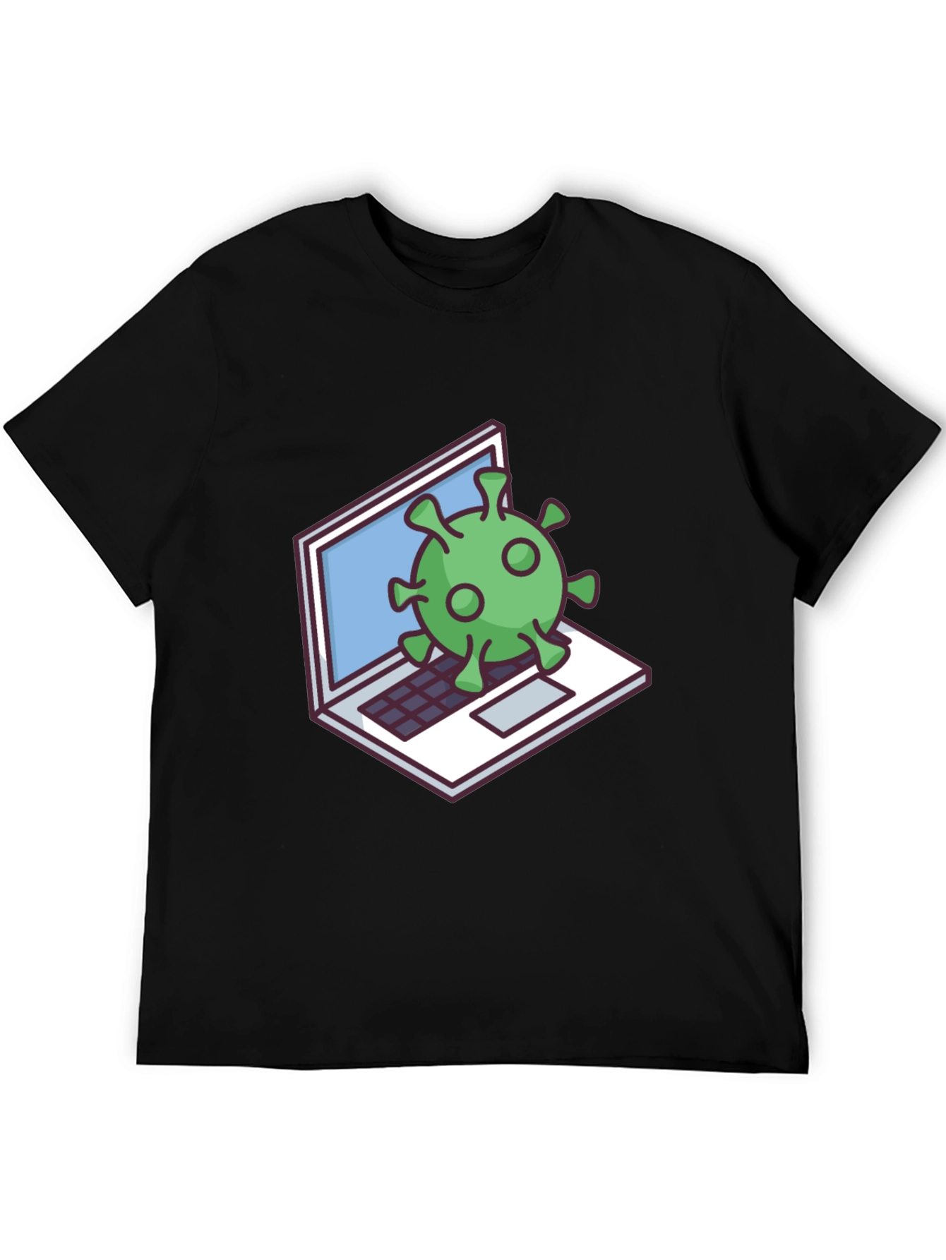 Virus Laptop Graphic Tee - Black Cotton T-Shirt