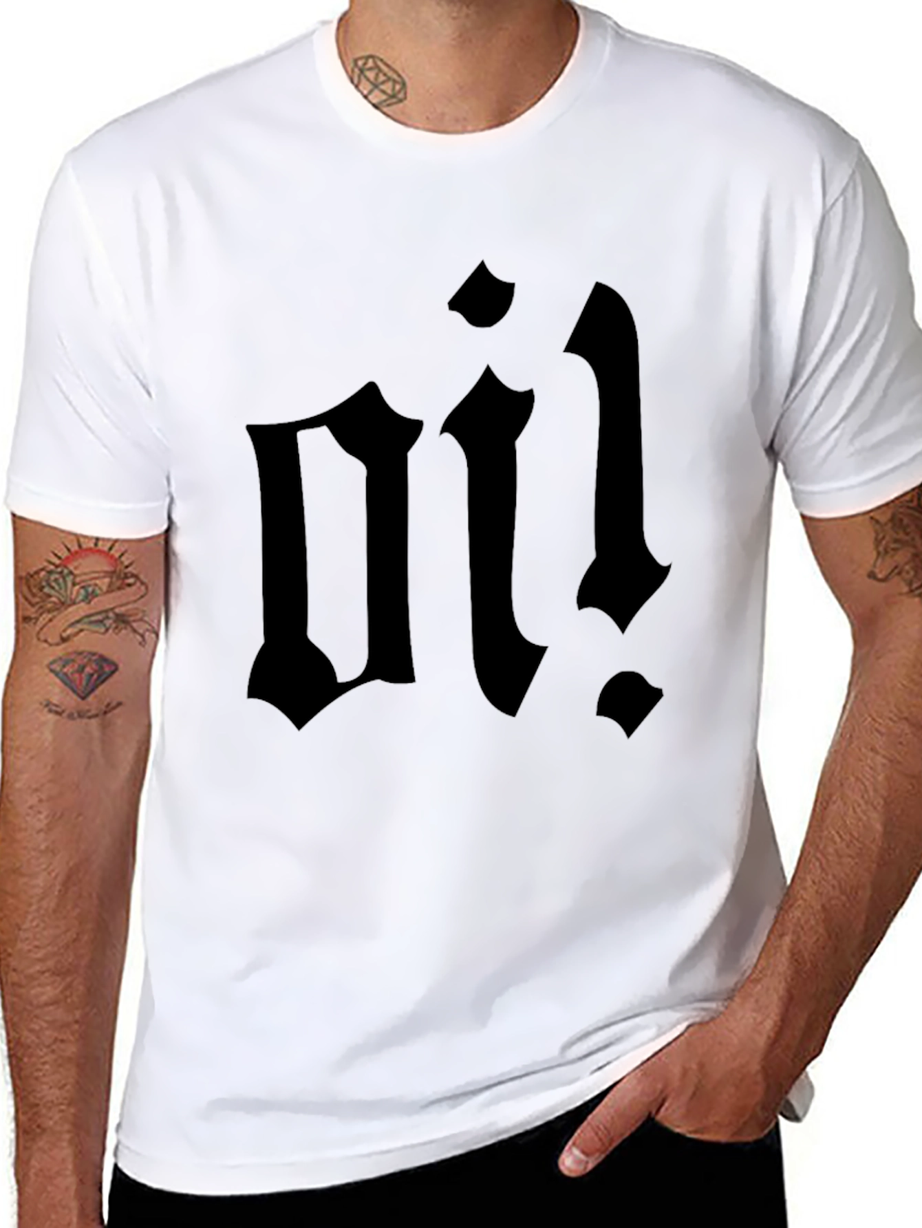 Black T-Shirt with Bold Oi! Graphic