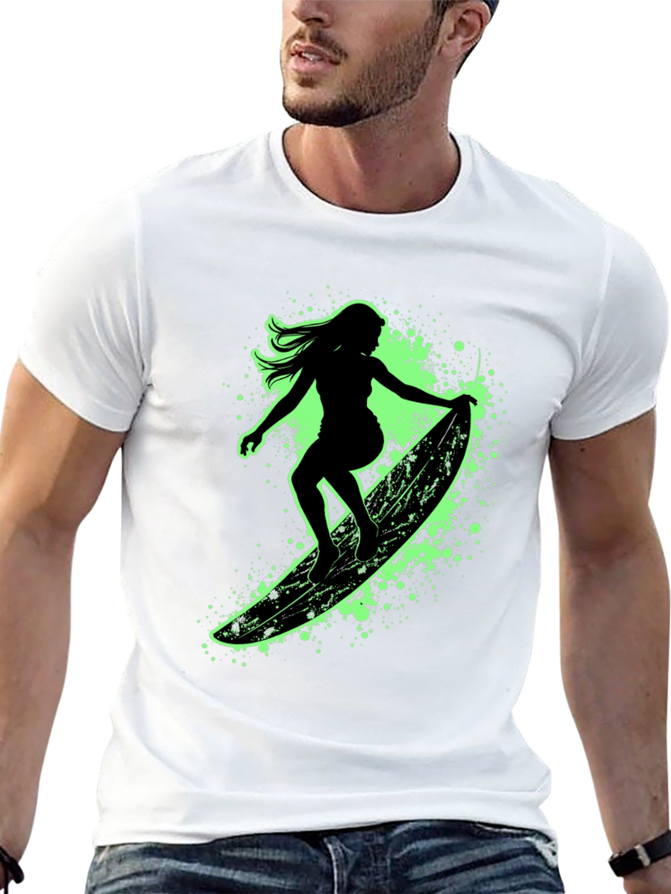 Surfer Girl Graphic Tee - Black Cotton T-Shirt